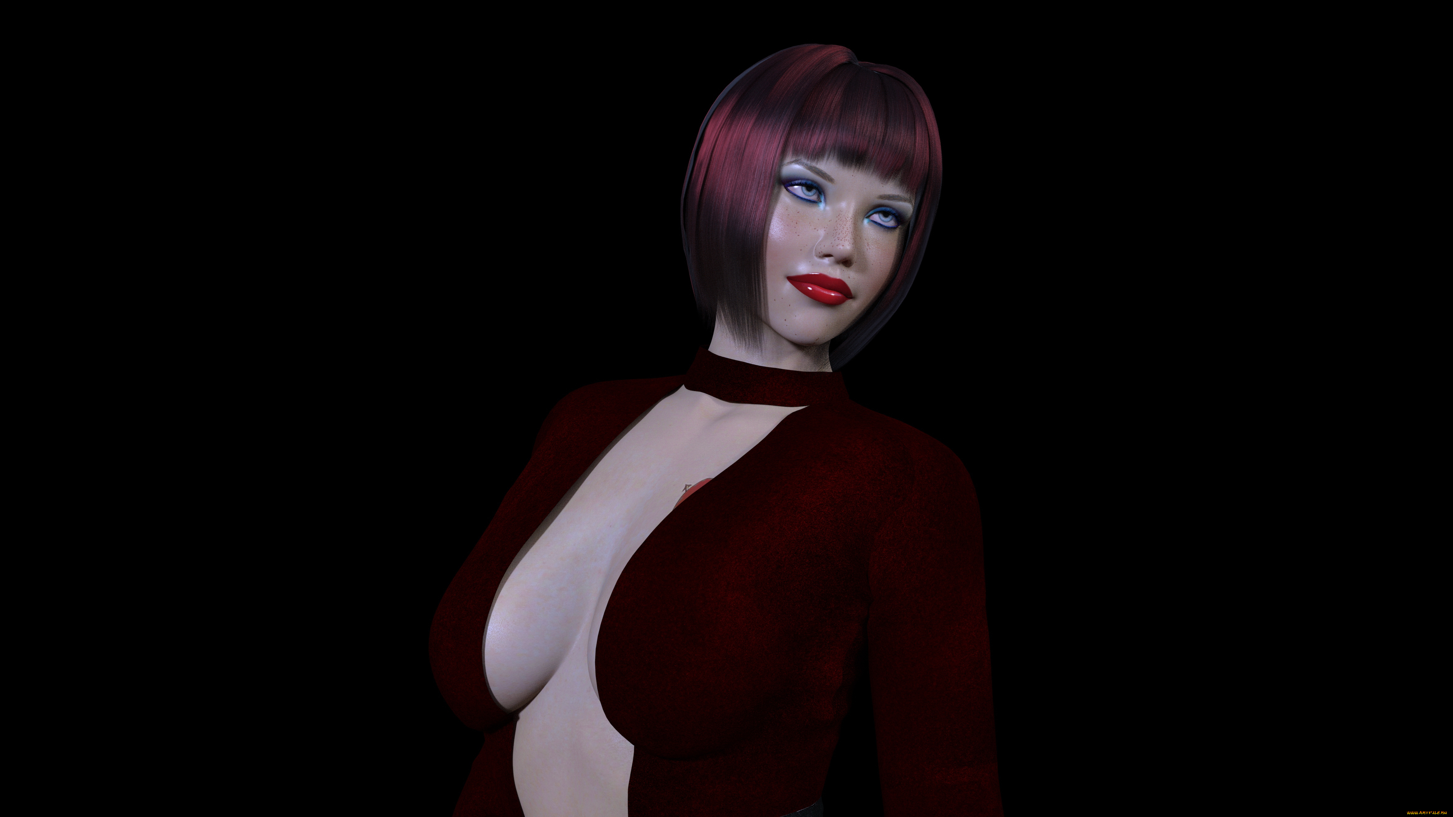 3д, графика, люди, , people, взгляд, девушка, рыжая, фон