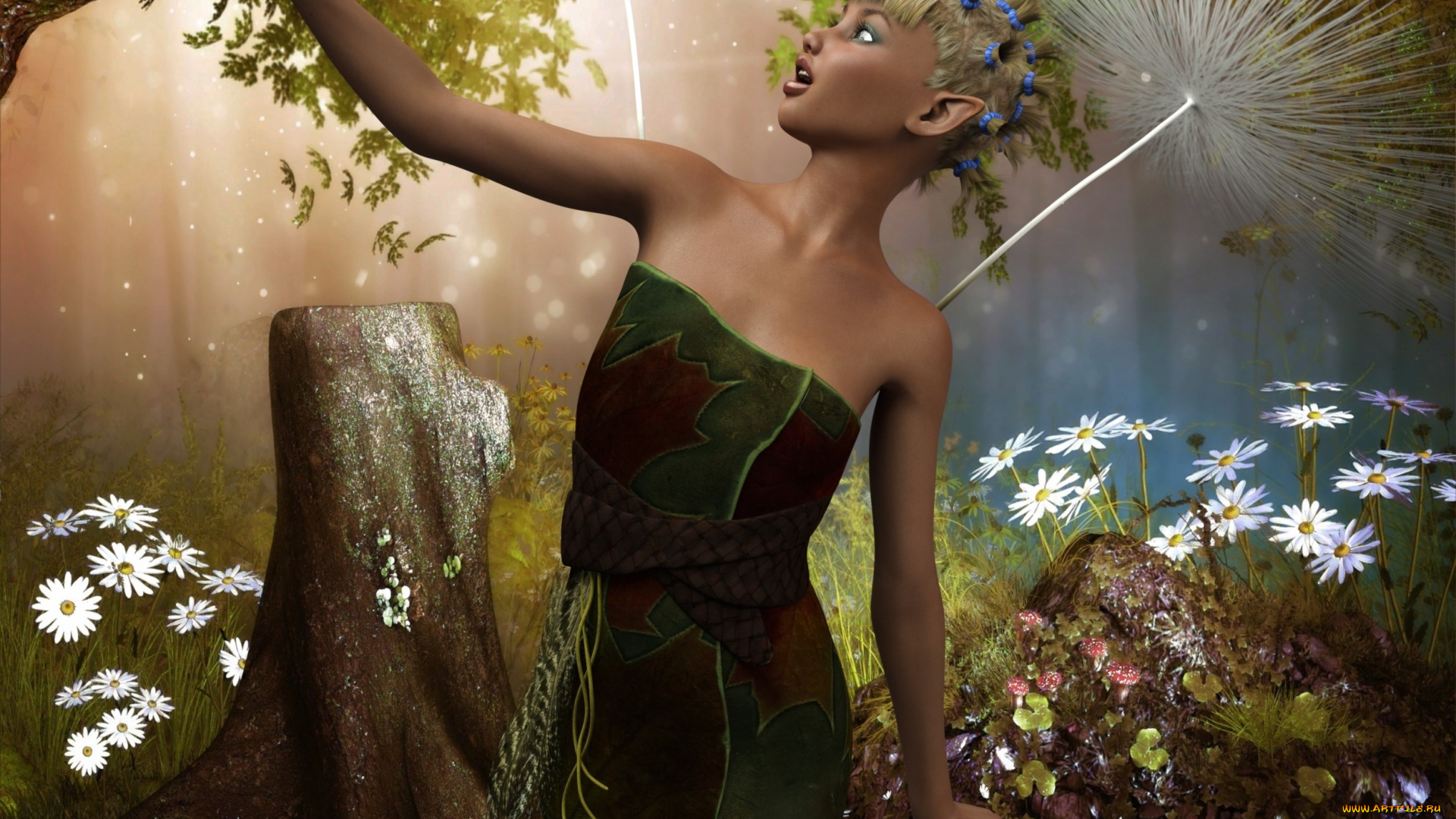 3д, графика, эльфы, , elves, фон, взгляд, эльфийка