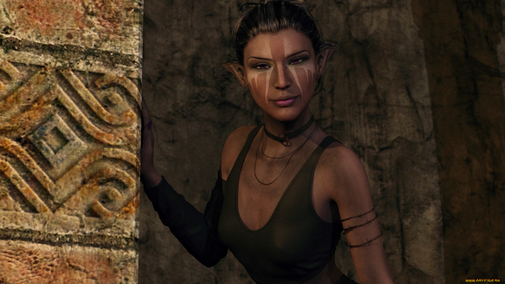 3д, графика, эльфы, , elves, фон, взгляд, эльфийка