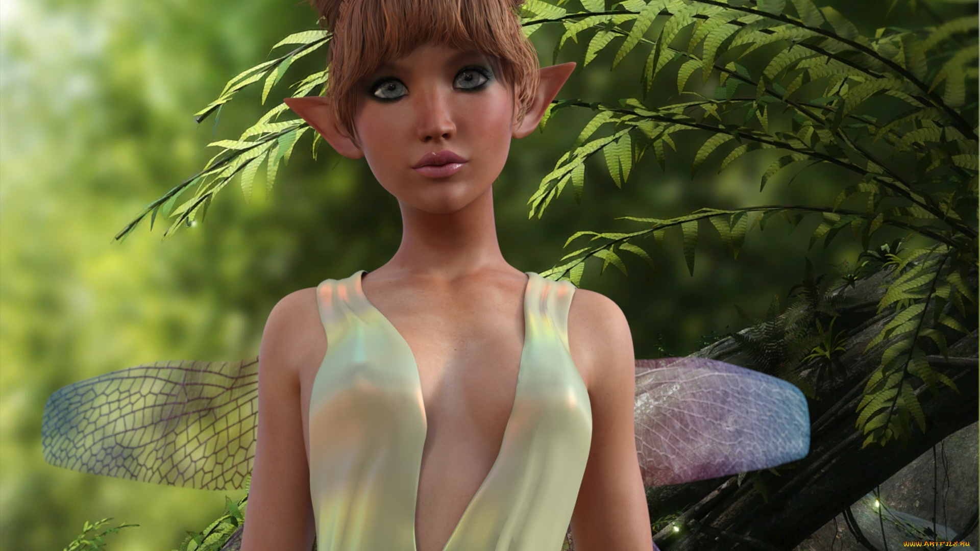 3д, графика, эльфы, , elves, взгляд, фон, эльфийка