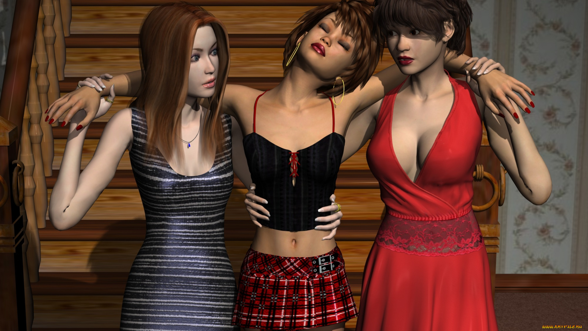 3д, графика, люди, , people, девушки, взгляд, фон