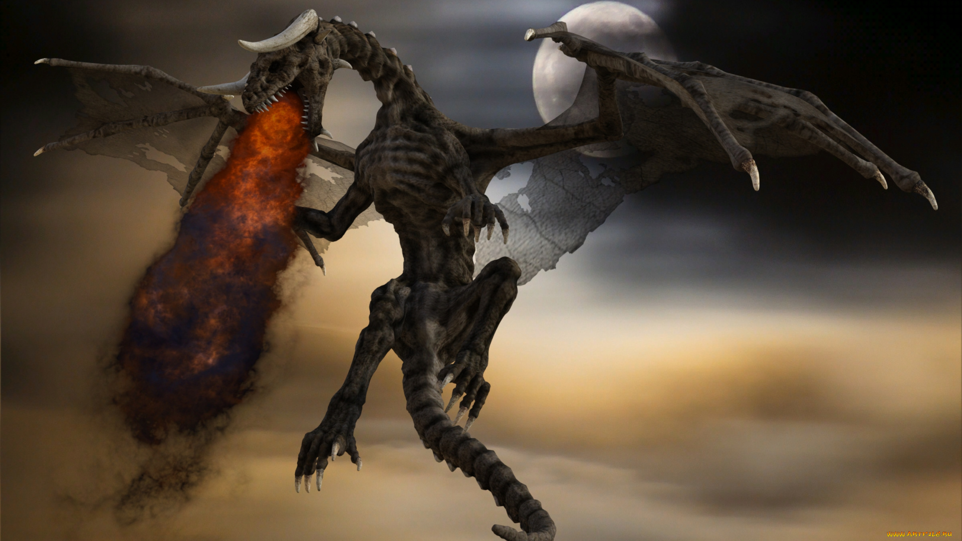 3д, графика, существа, , creatures, дракон, фон