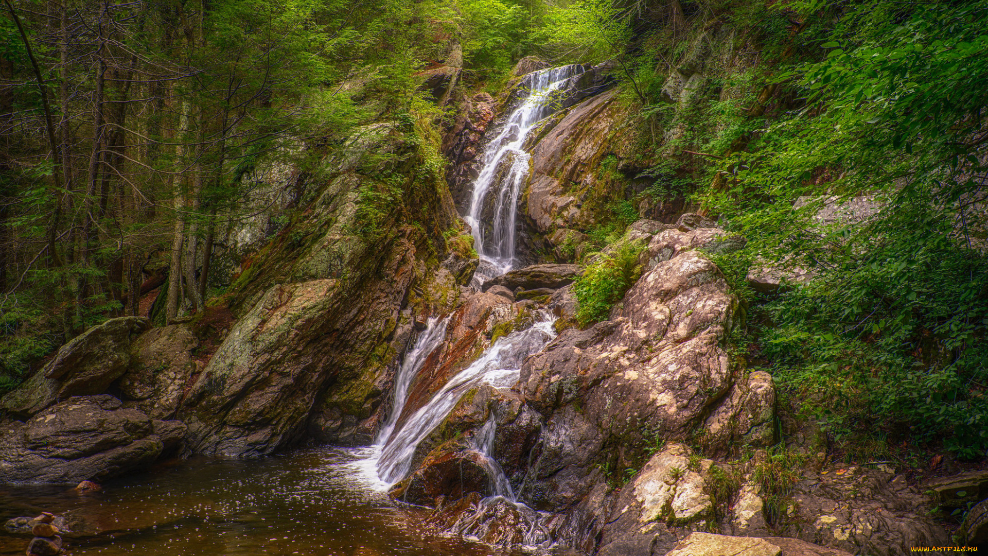 природа, водопады, река, лес, водопад