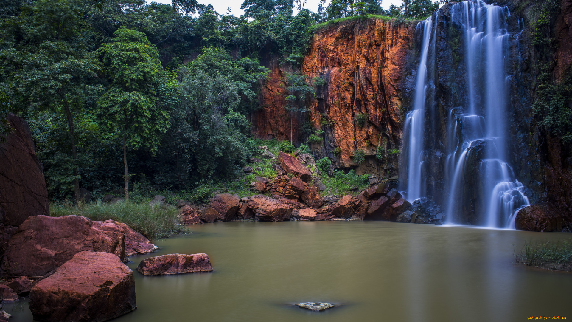 природа, водопады, водопад, лес, река