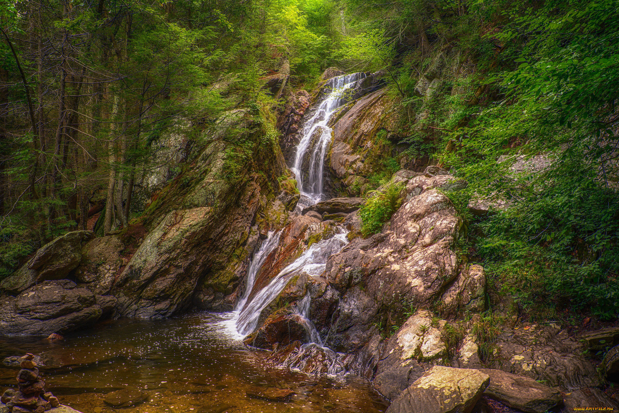 природа, водопады, река, лес, водопад