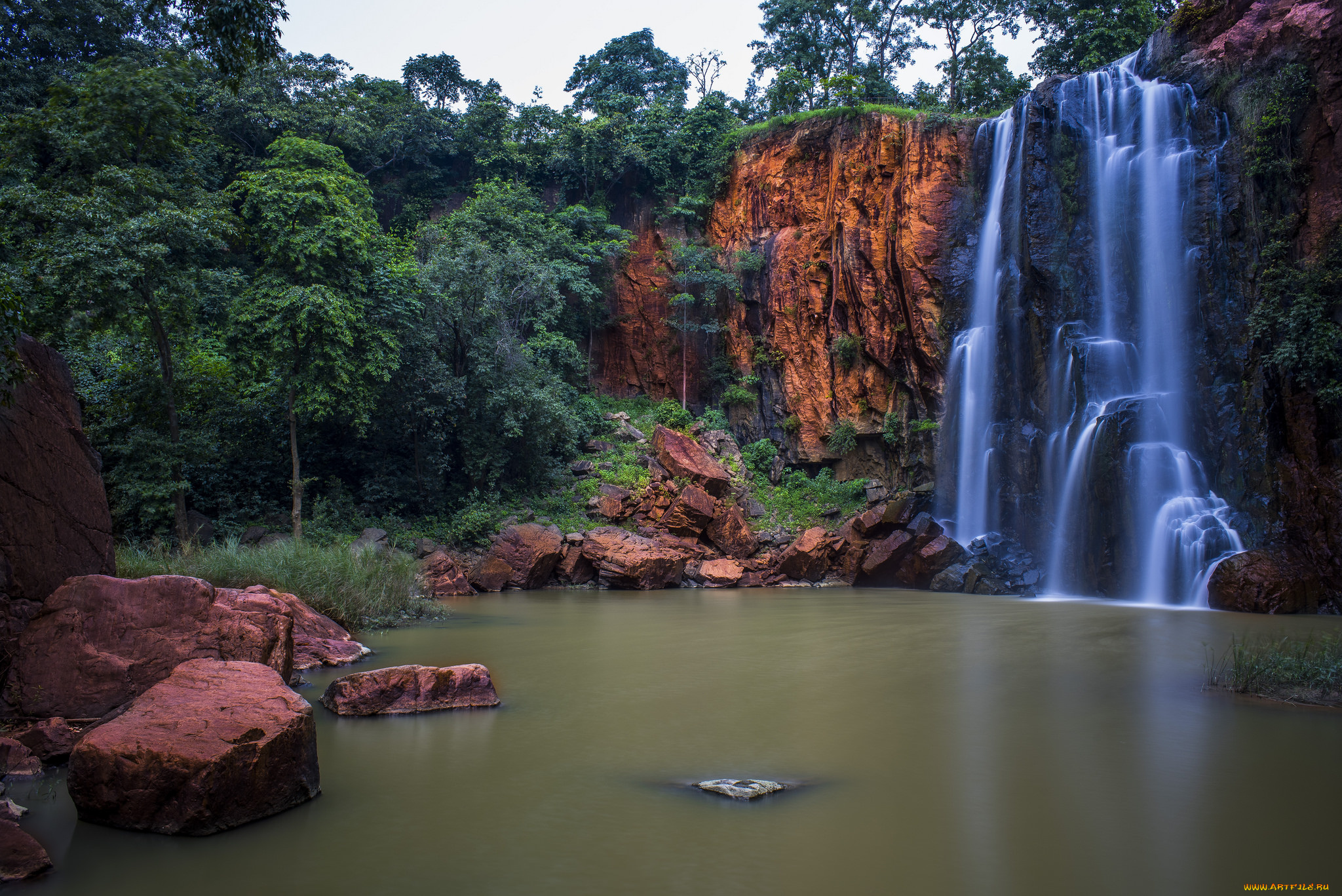 природа, водопады, водопад, лес, река