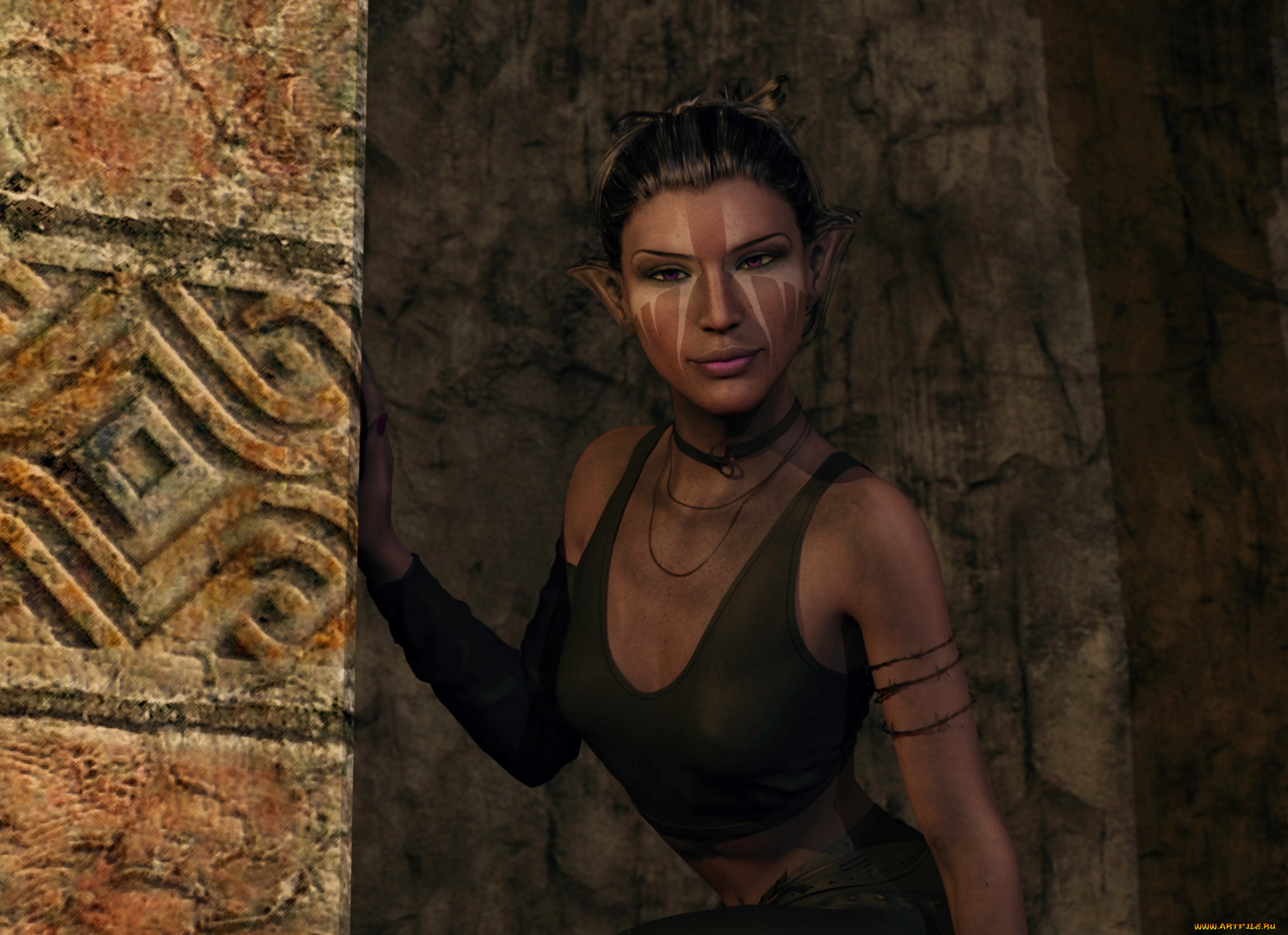 3д, графика, эльфы, , elves, фон, взгляд, эльфийка