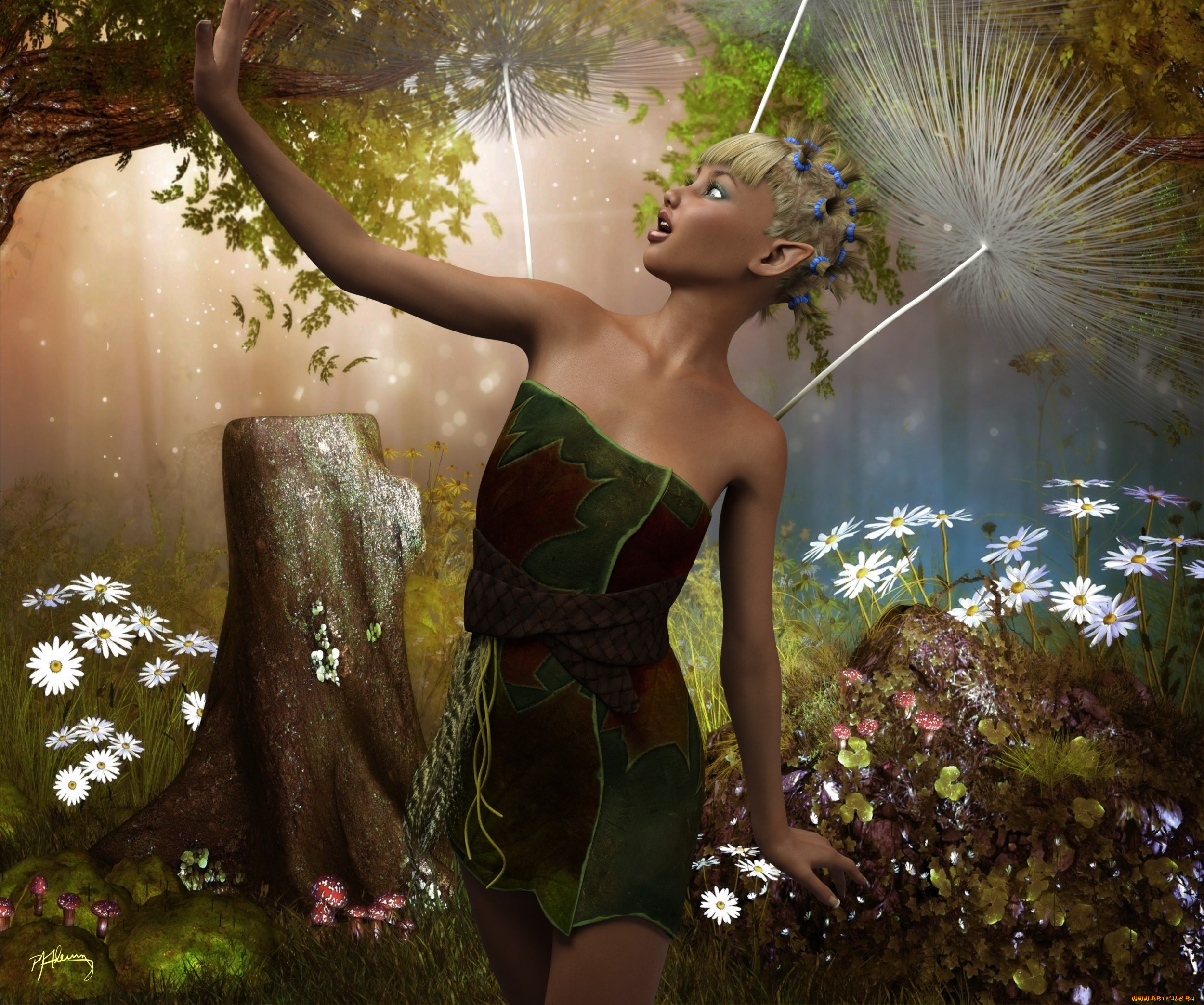 3д, графика, эльфы, , elves, фон, взгляд, эльфийка