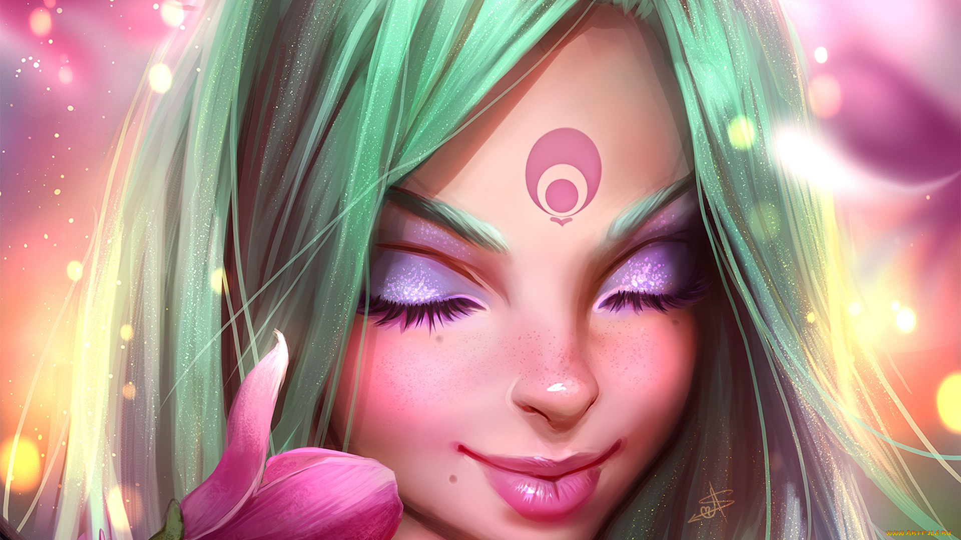 фэнтези, девушки, девушка, лицо, цветок, ресницы, арт, губы