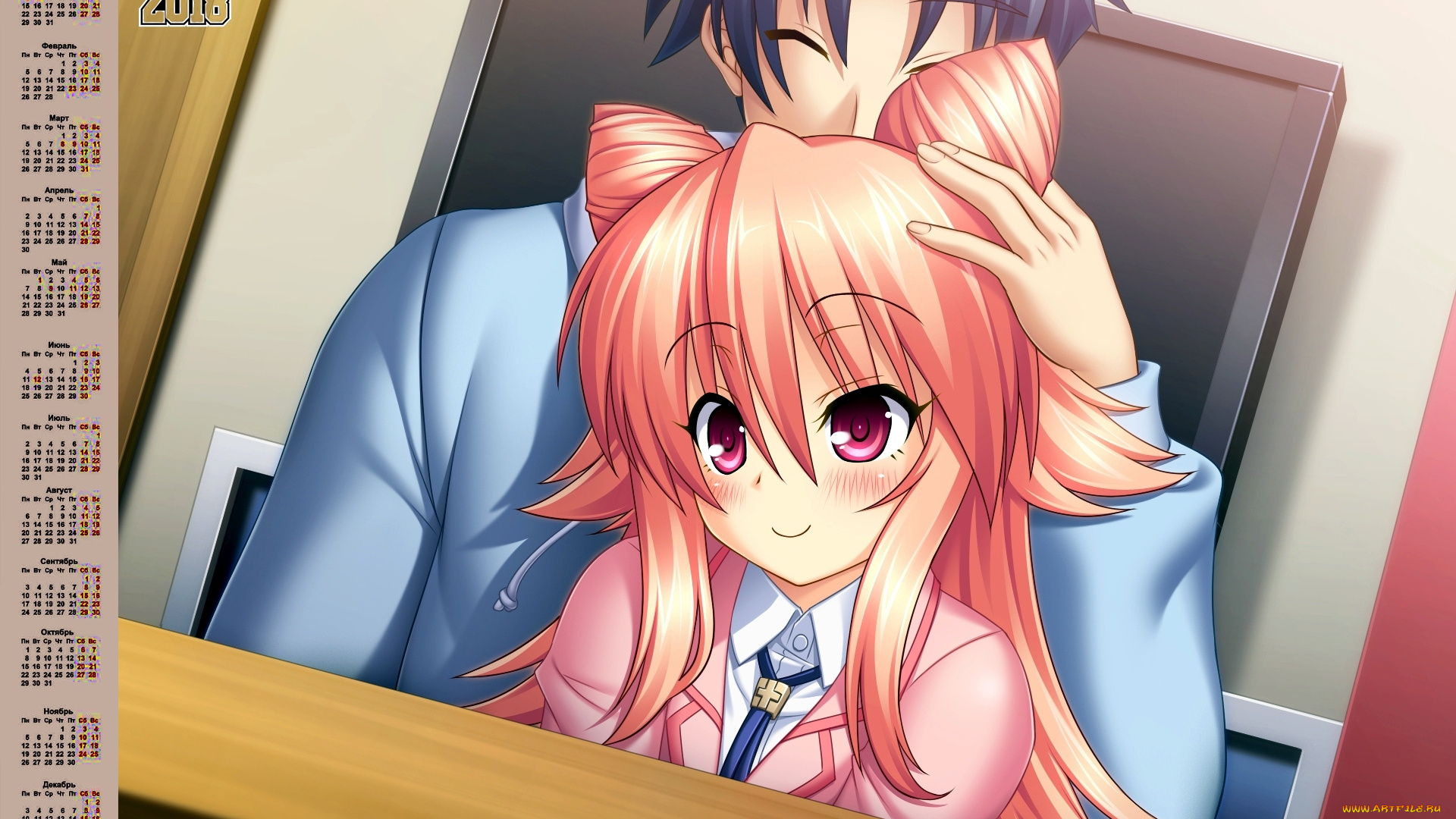 календари, аниме, парень, эмоции, девушка, лицо, взгляд, 2018