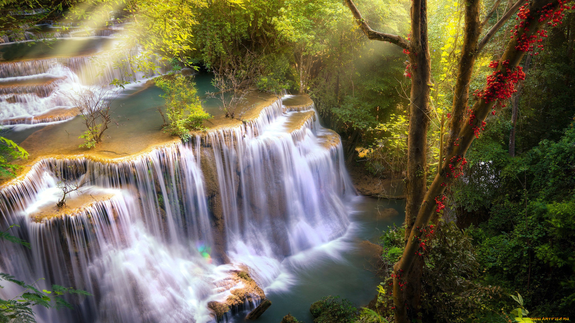природа, водопады, водопад, поток