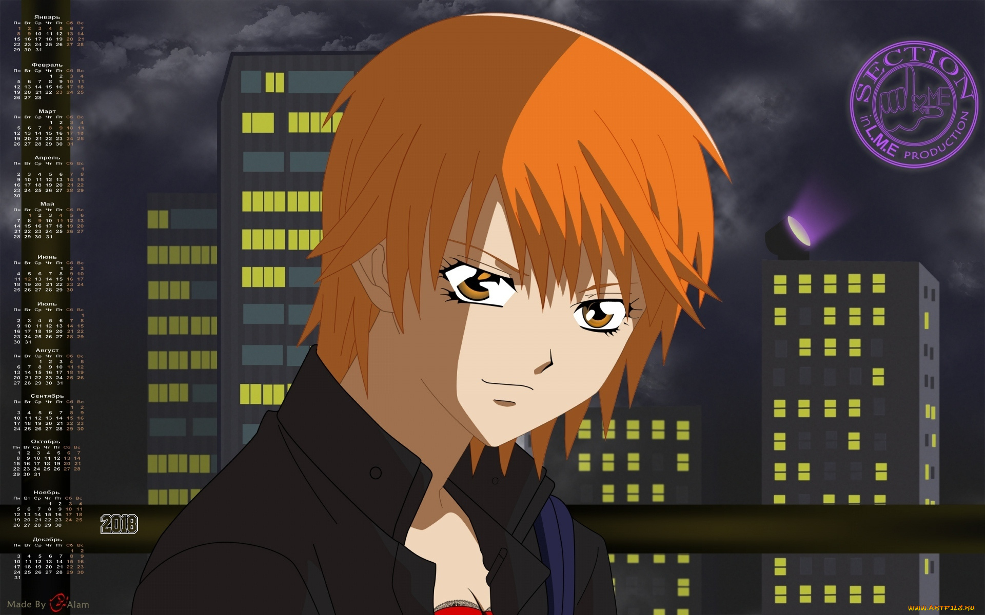 календари, аниме, 2018, здание, девушка, взгляд