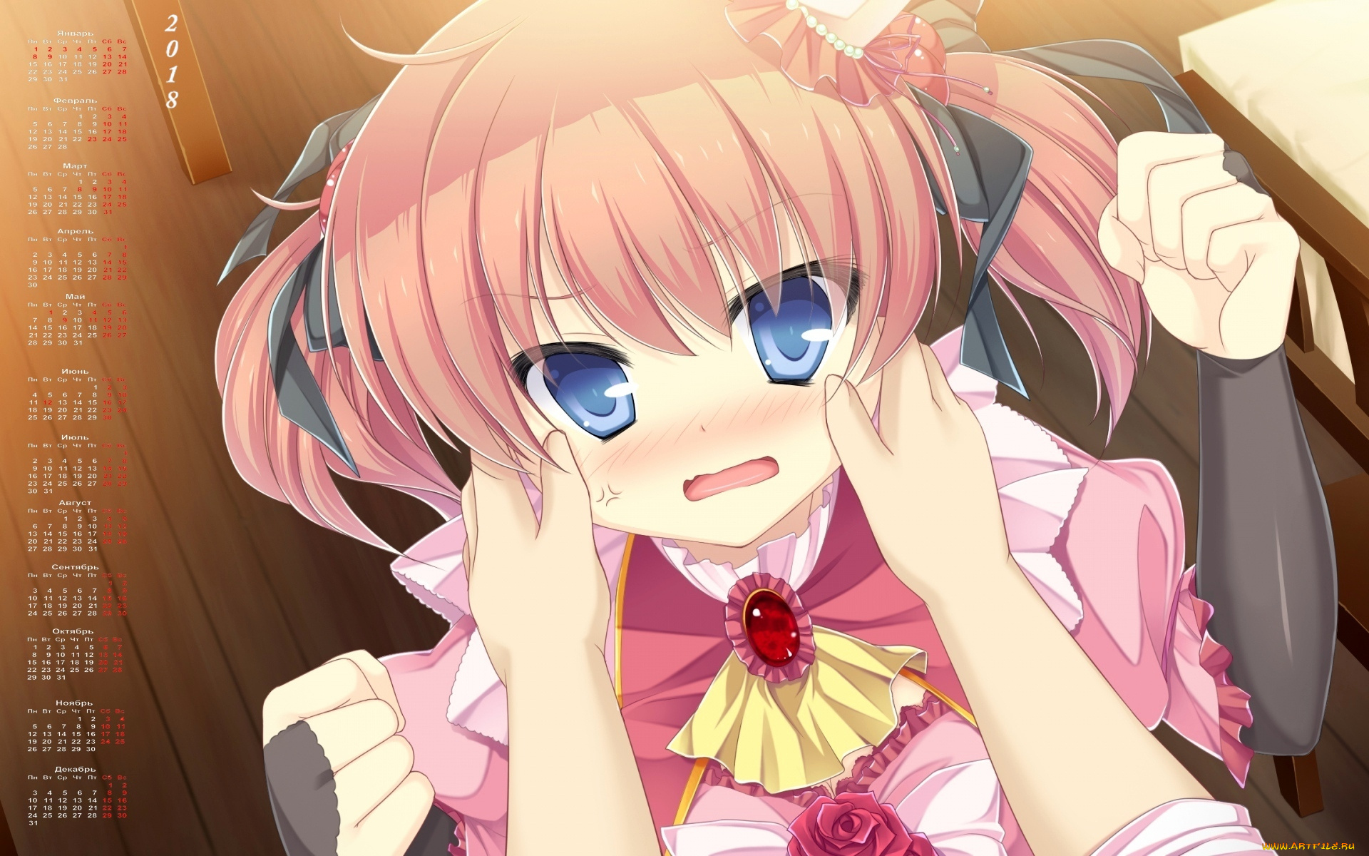 календари, аниме, эмоции, кулаки, девочка, взгляд, 2018