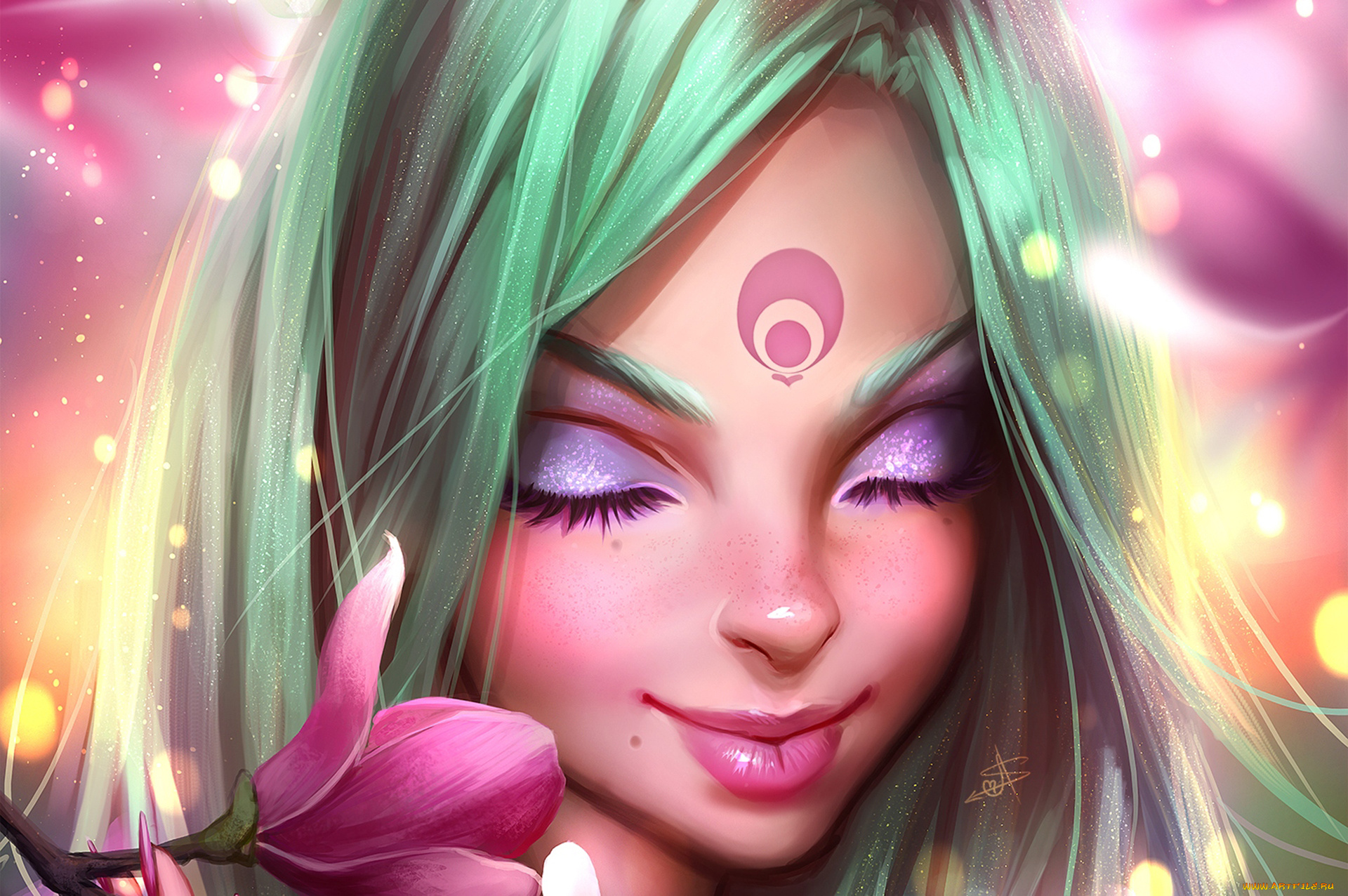фэнтези, девушки, девушка, лицо, цветок, ресницы, арт, губы