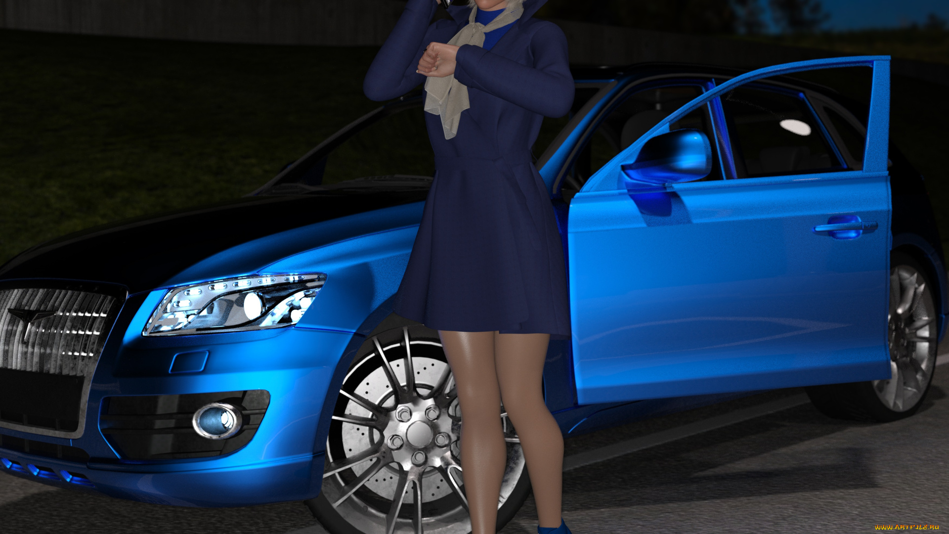 3д, графика, люди-авто, мото, , people-, car, , , moto, фон, взгляд, девушка