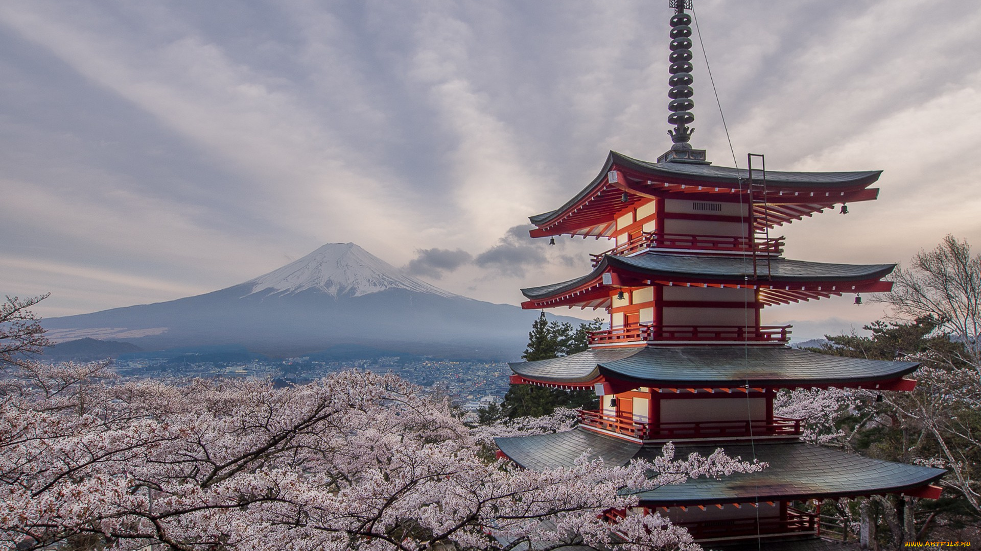 chureito, pagoda, города, -, пейзажи, простор