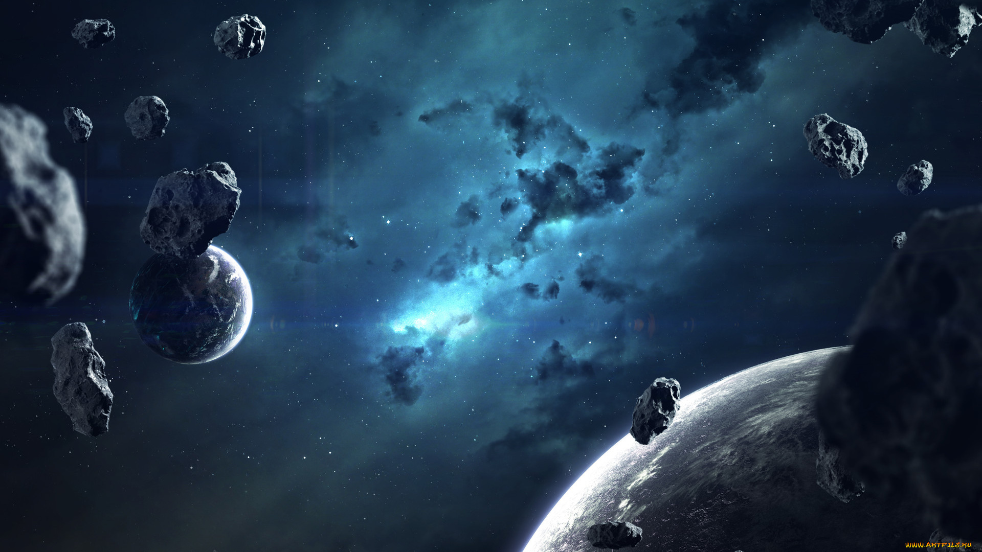 космос, арт, планеты, вселенная, галактики, звезды