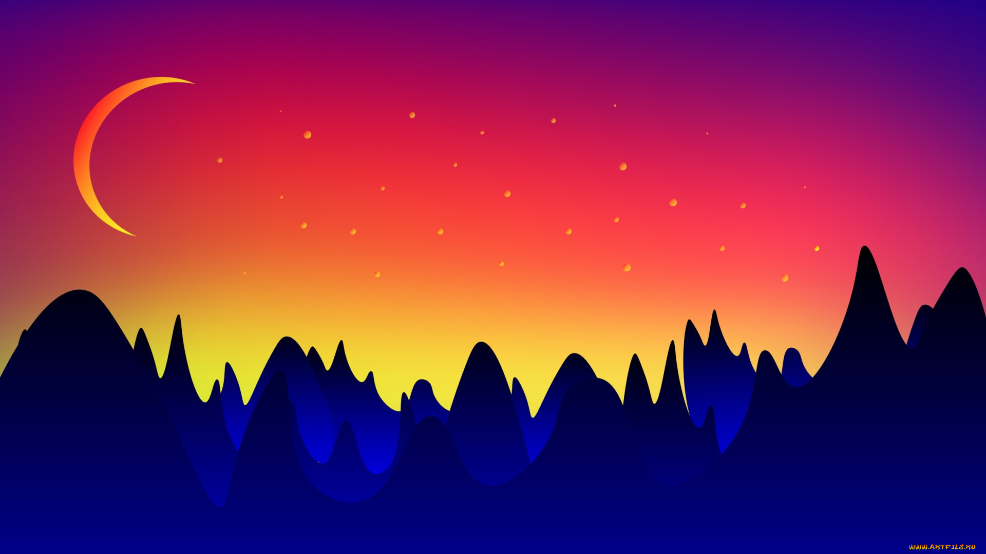 векторная, графика, природа, , nature, ночь, лес, луна