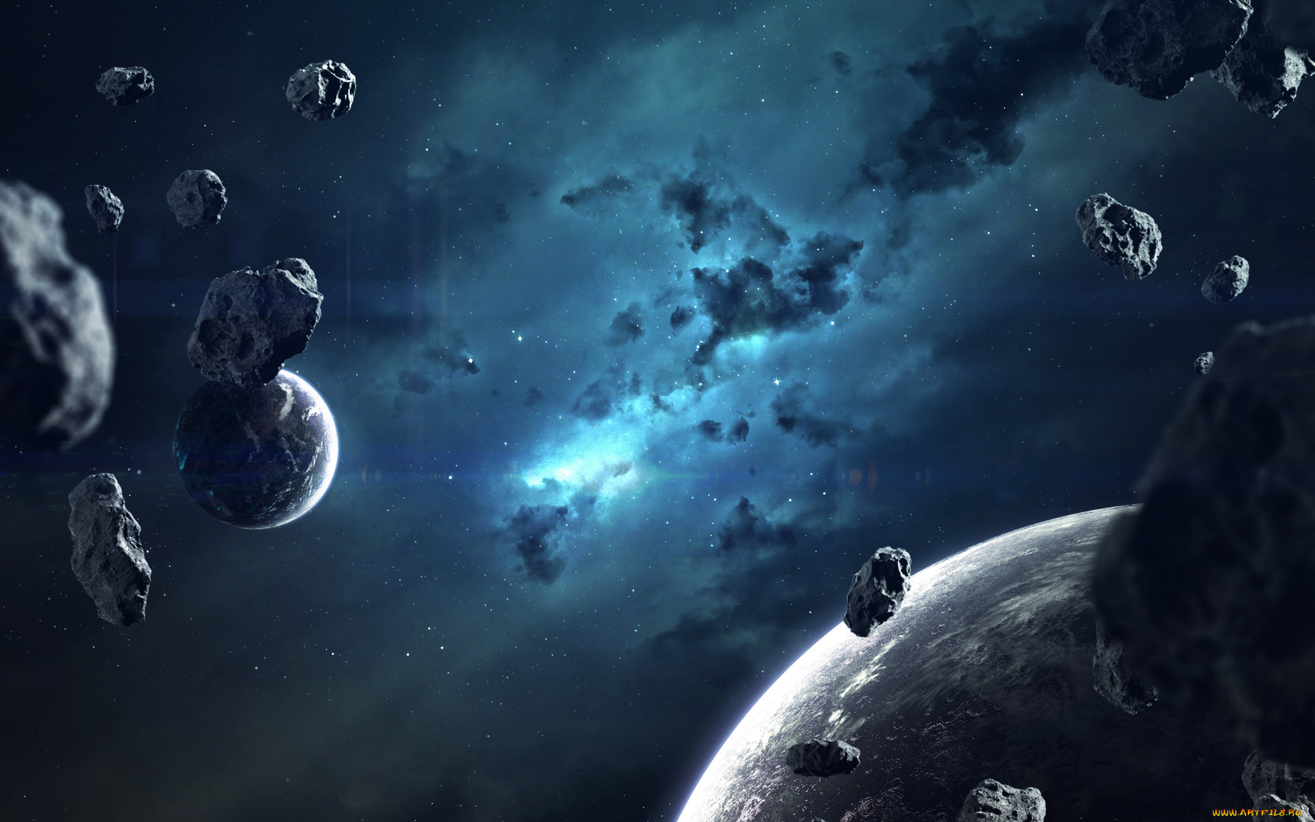 космос, арт, планеты, вселенная, галактики, звезды