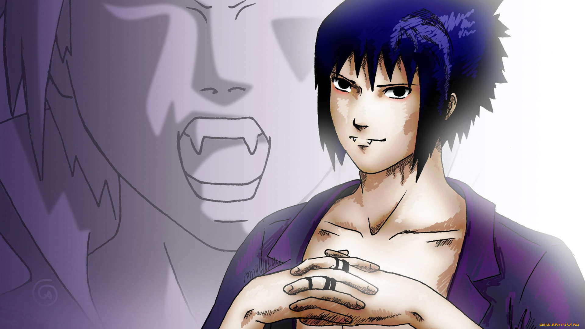 аниме, naruto, учиха, саске, рубашка, оскал