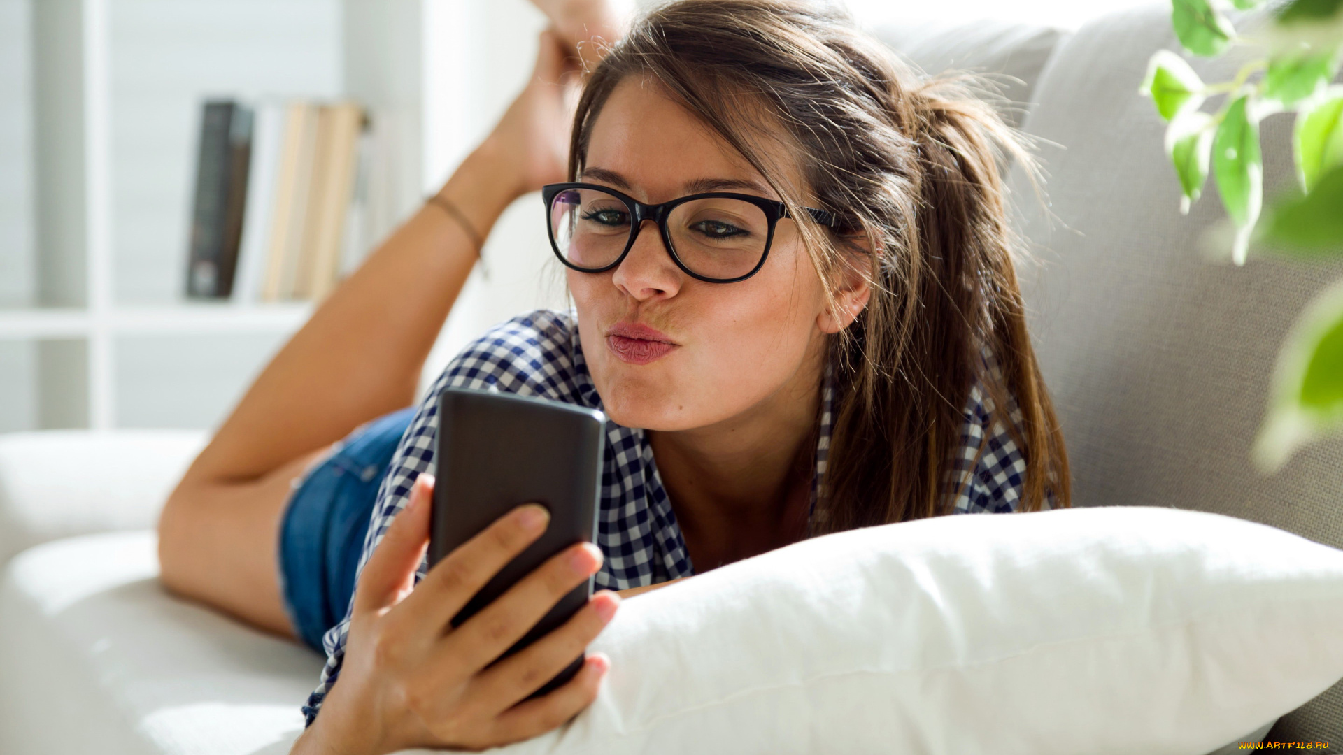 девушки, -, брюнетки, , шатенки, очки, телефон, поза