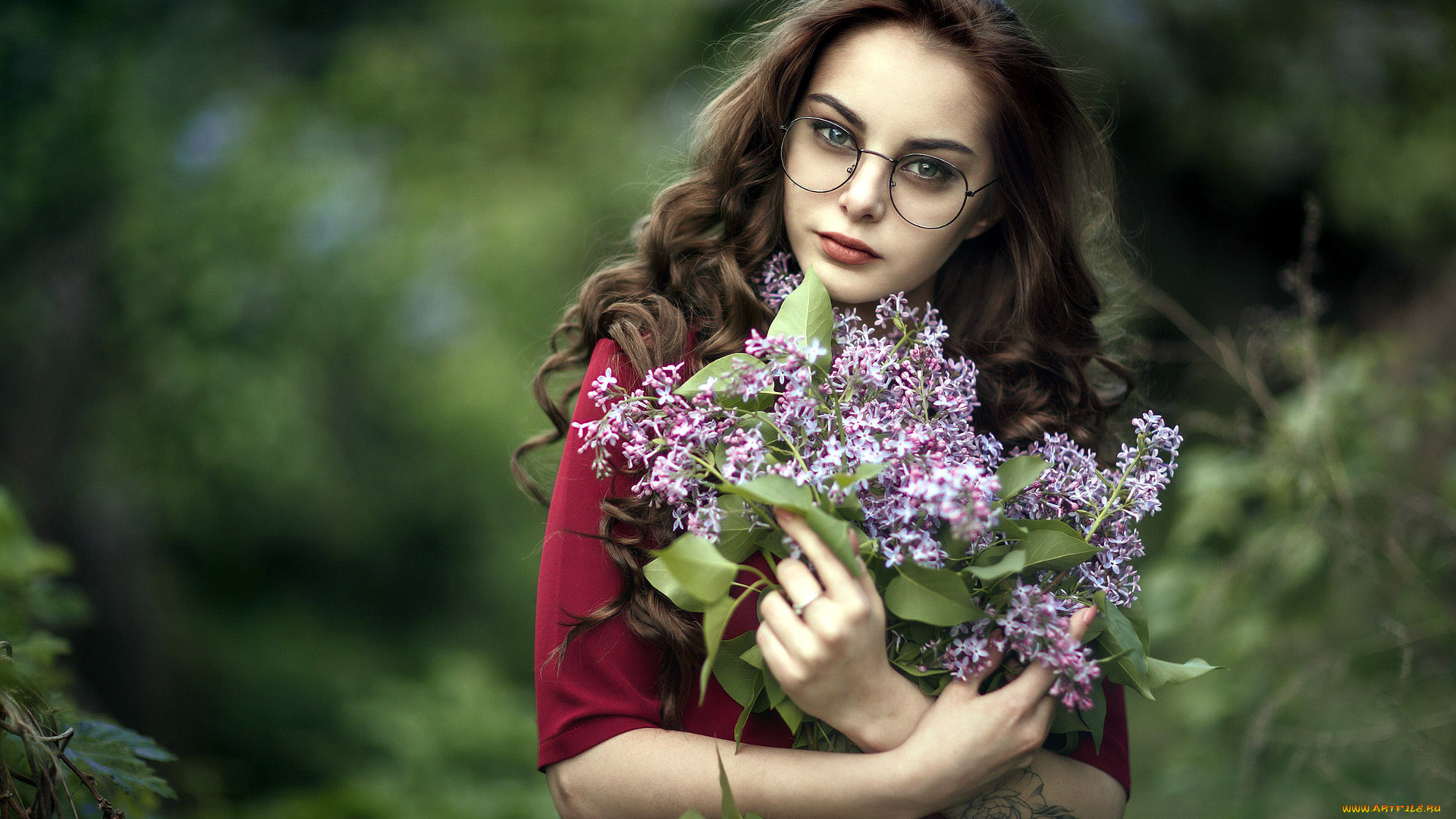 девушки, -, брюнетки, , шатенки, сирень, весна, очки