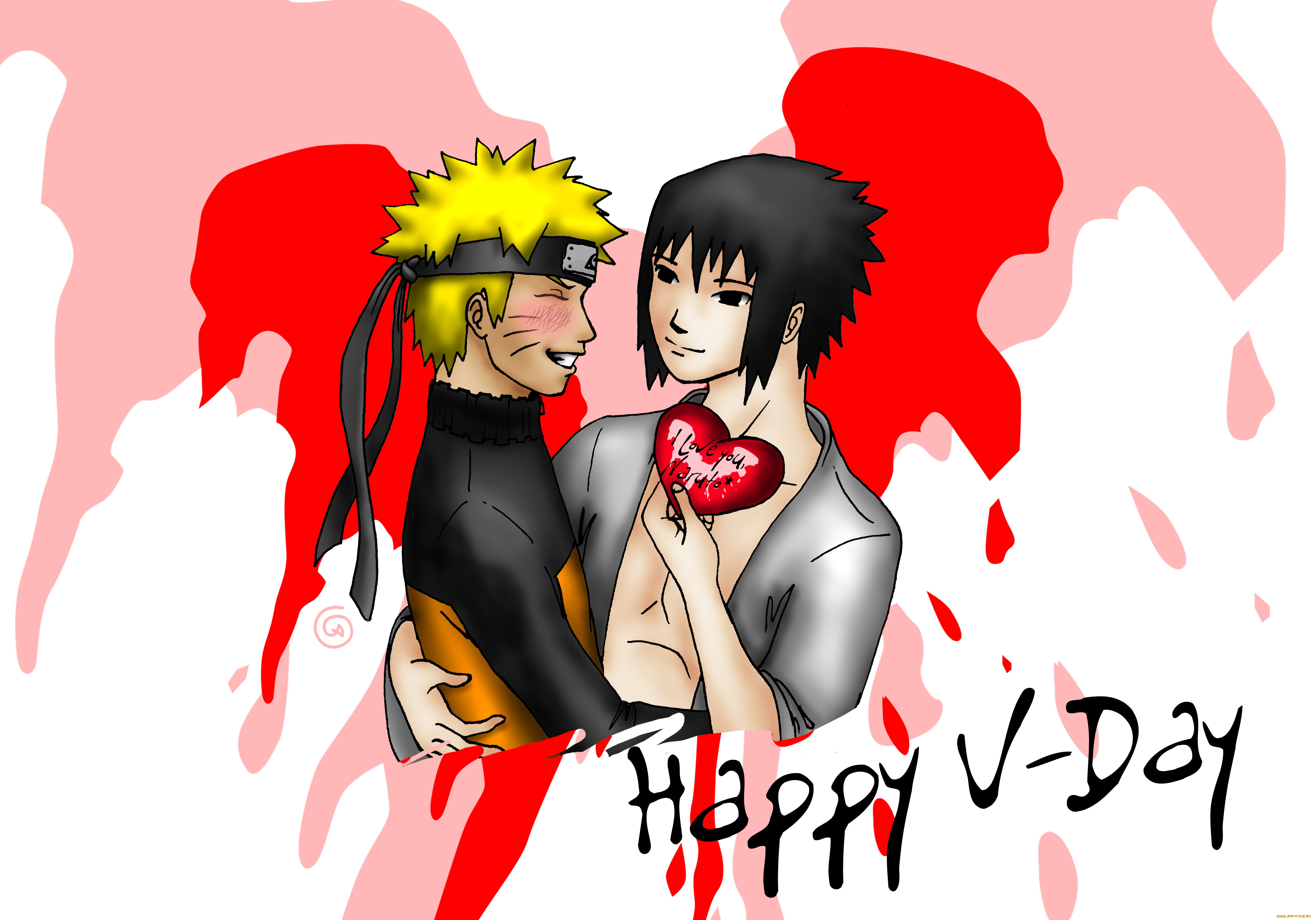 аниме, naruto, узумаки, наруто, учиха, саске, сердечко