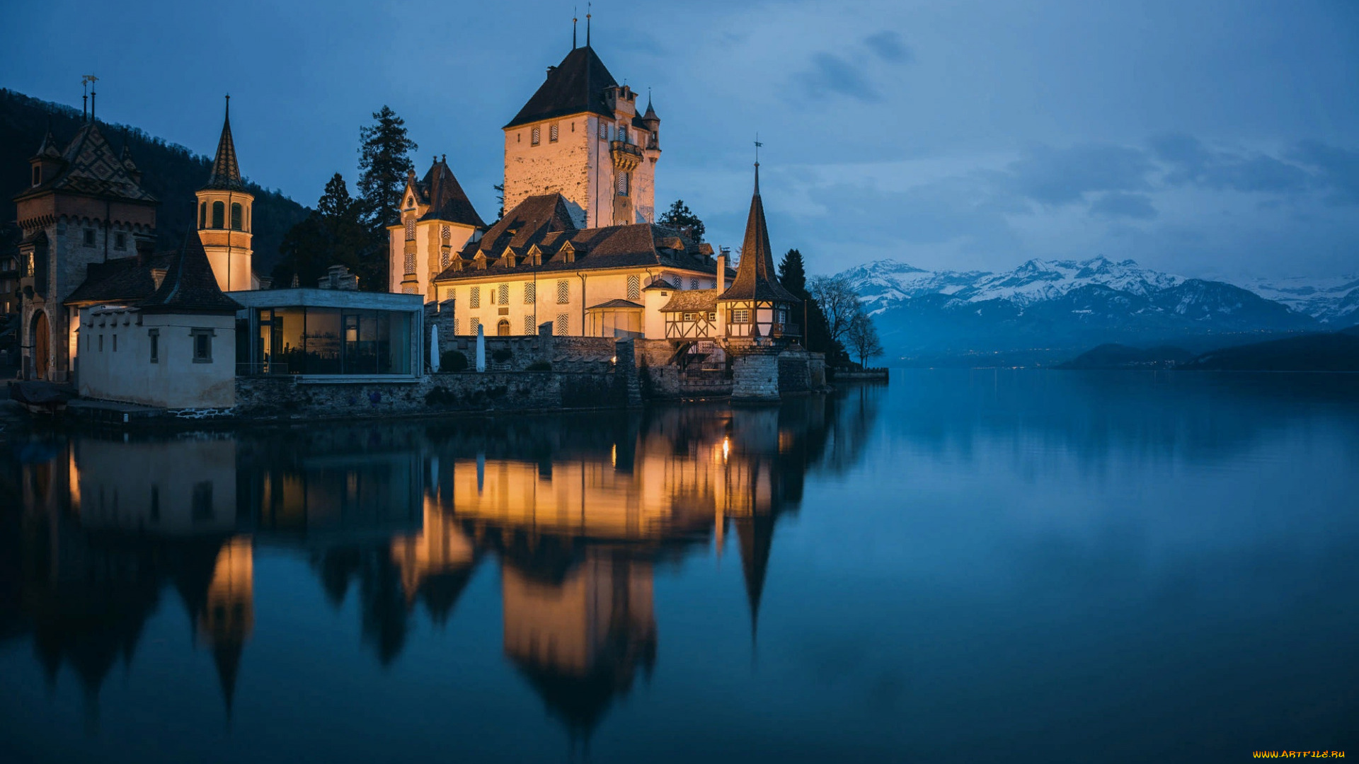 города, замок, оберхофен, , швейцария, oberhofen, castle, lake, thun, switzerland