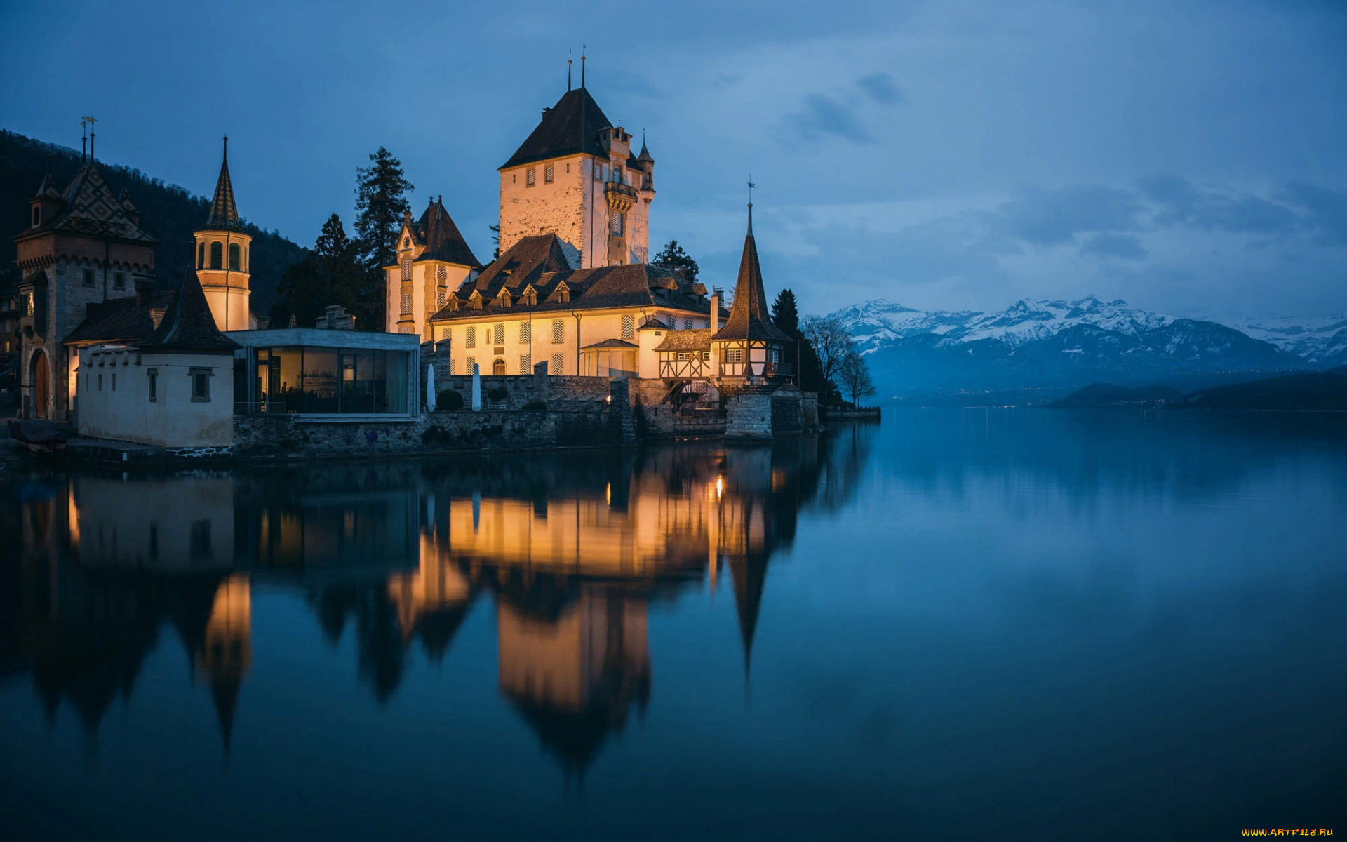 города, замок, оберхофен, , швейцария, oberhofen, castle, lake, thun, switzerland