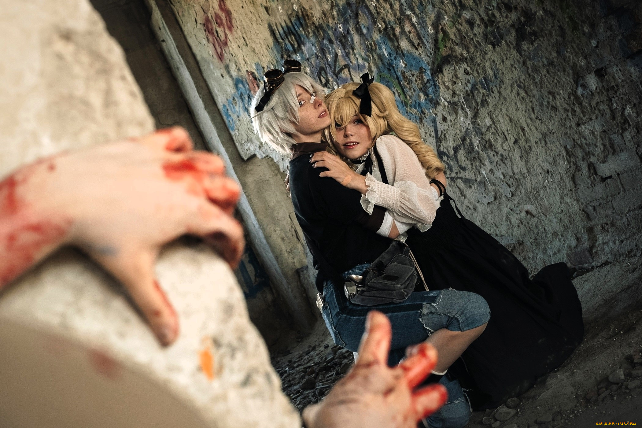 leisy, девушки, -, креатив, , косплей, стены, руки, кровь, зомби