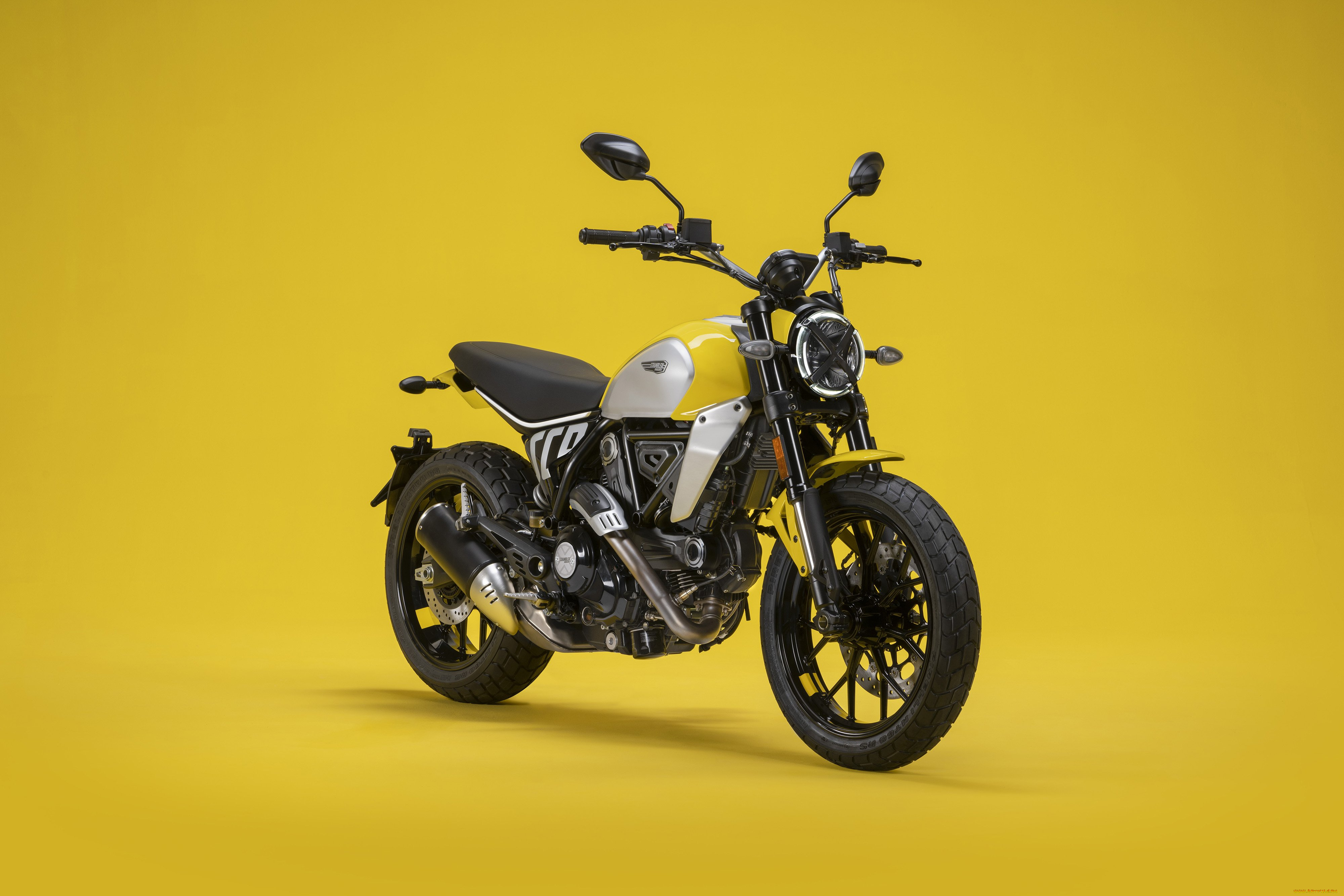 ducati, scrambler, icon, 2023, мотоциклы, ducati, scrambler, icon, дукати, желтый, фон