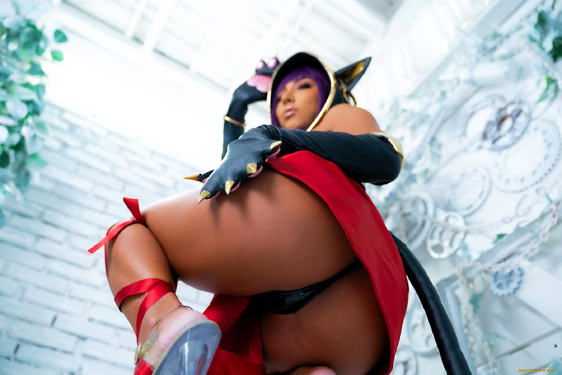 девушки, nonsummerjack, образ, костюм, косплей, ушки, капюшон, стена