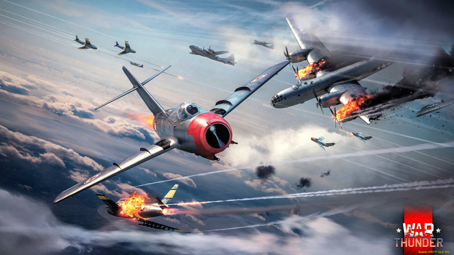 видео, игры, war, thunder, самолеты, бой, огонь, полет, небо, облака