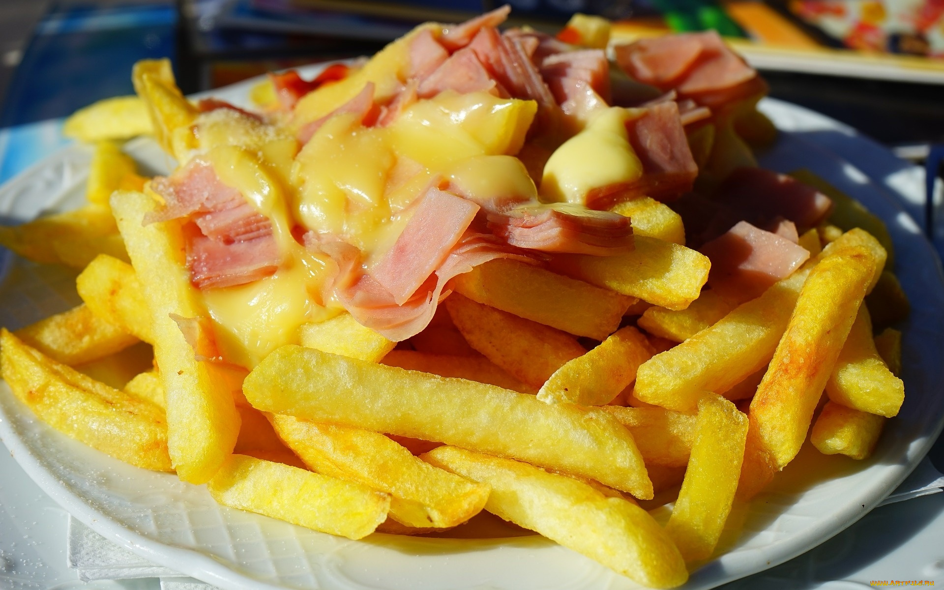 еда, чипсы, , картофель, фри, соус, картофель, фри, ветчина