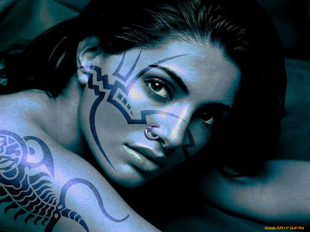 разное, люди, татуировка, пирсинг, брюнетка
