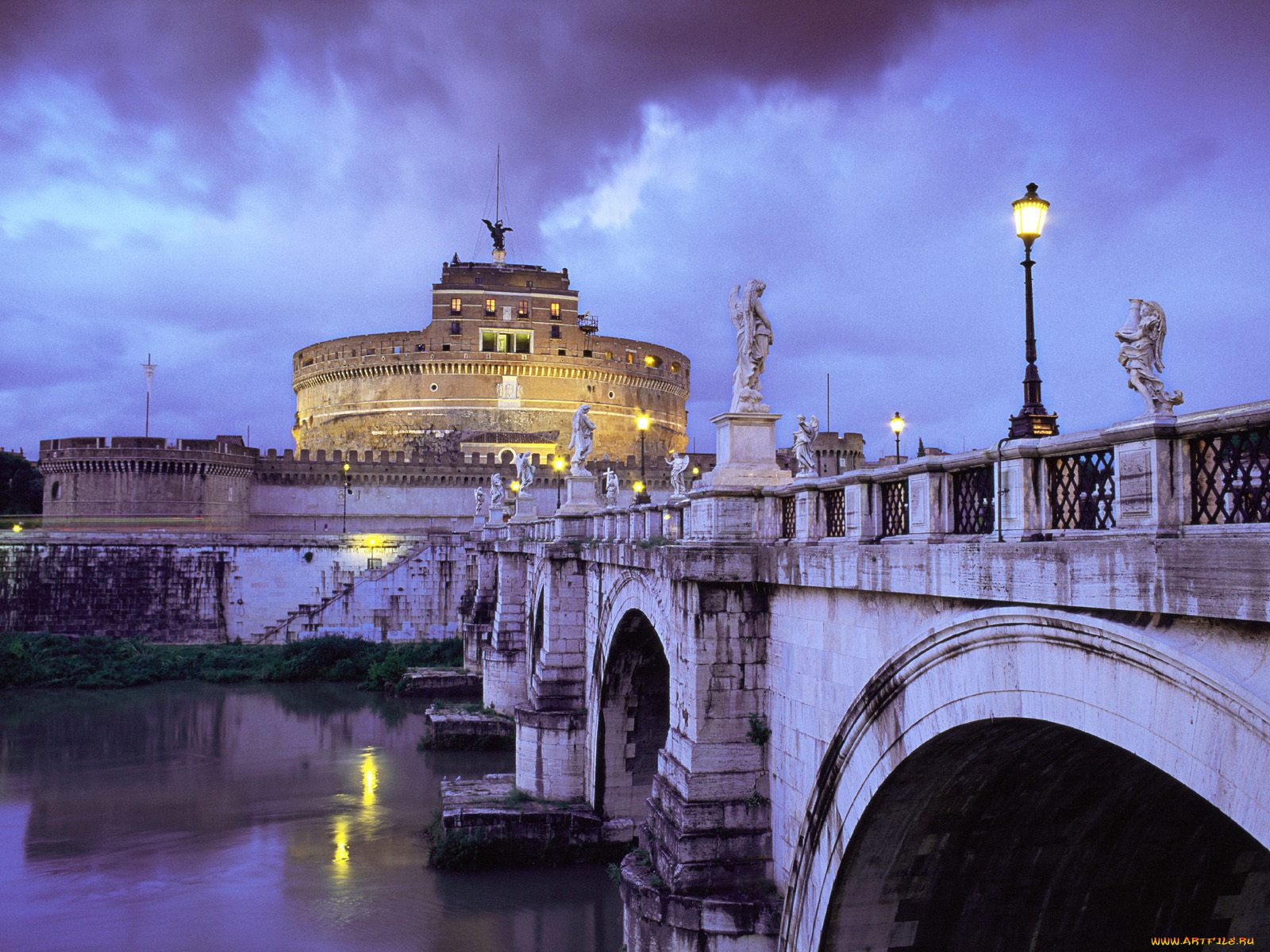 castello, de, san, angelo, and, bridge, rome, italy, города, рим, ватикан, италия