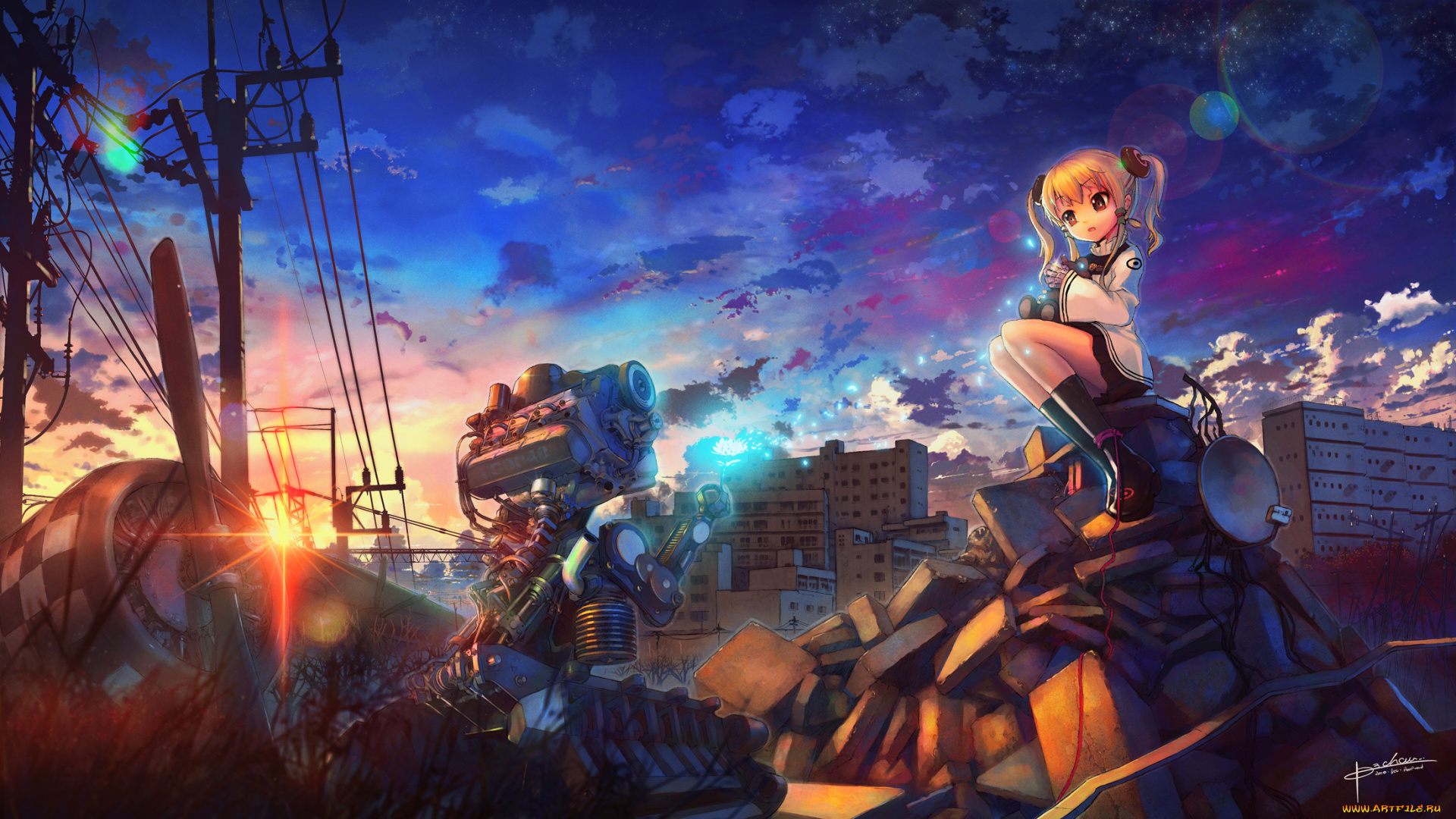 аниме, weapon, blood, technology