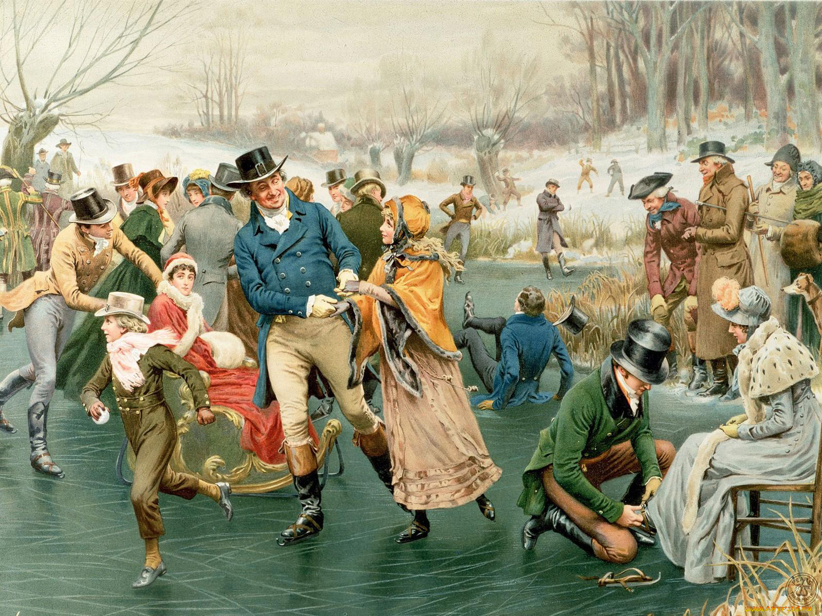 рисованные, живопись, отдых, лёд