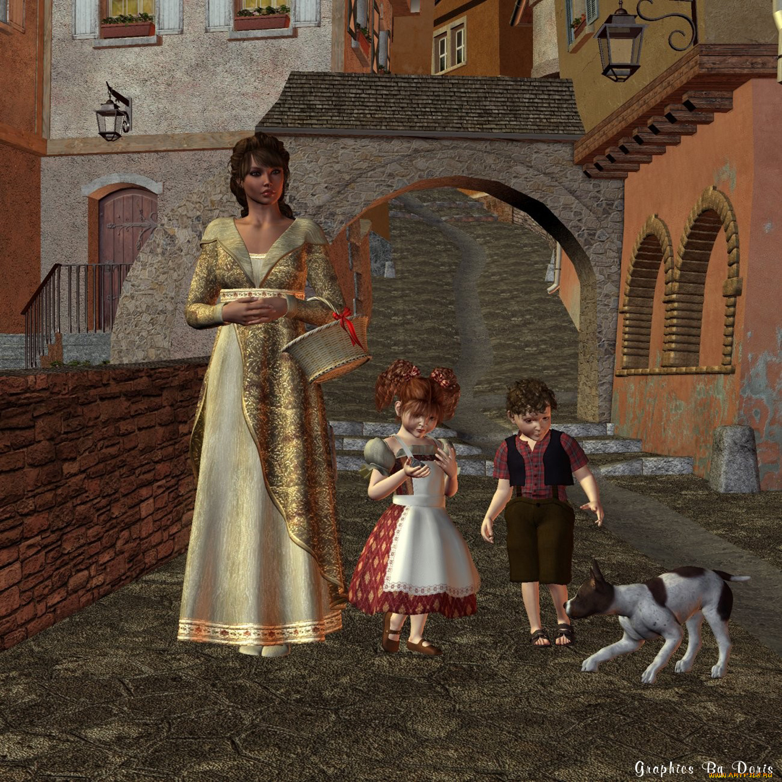 3д, графика, people, люди, дети, собачка