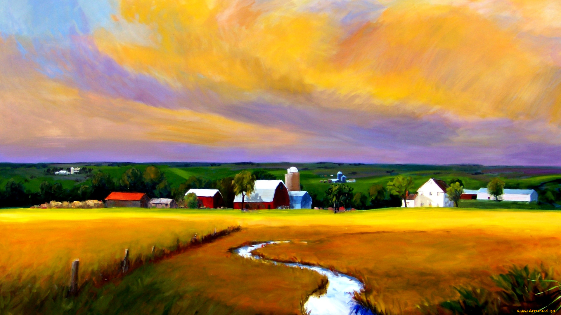 david, rickert, рисованные, поля, речка