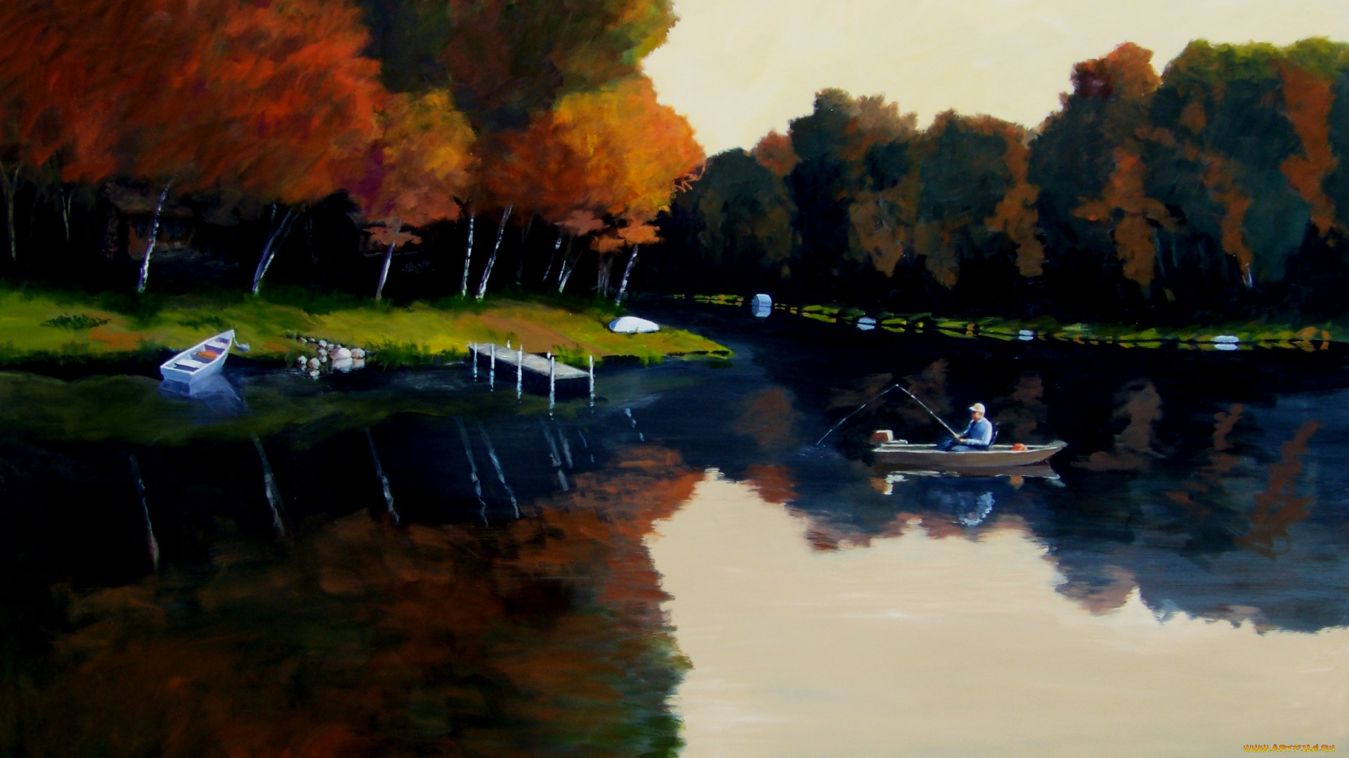 david, rickert, рисованные, рыбак, лодка