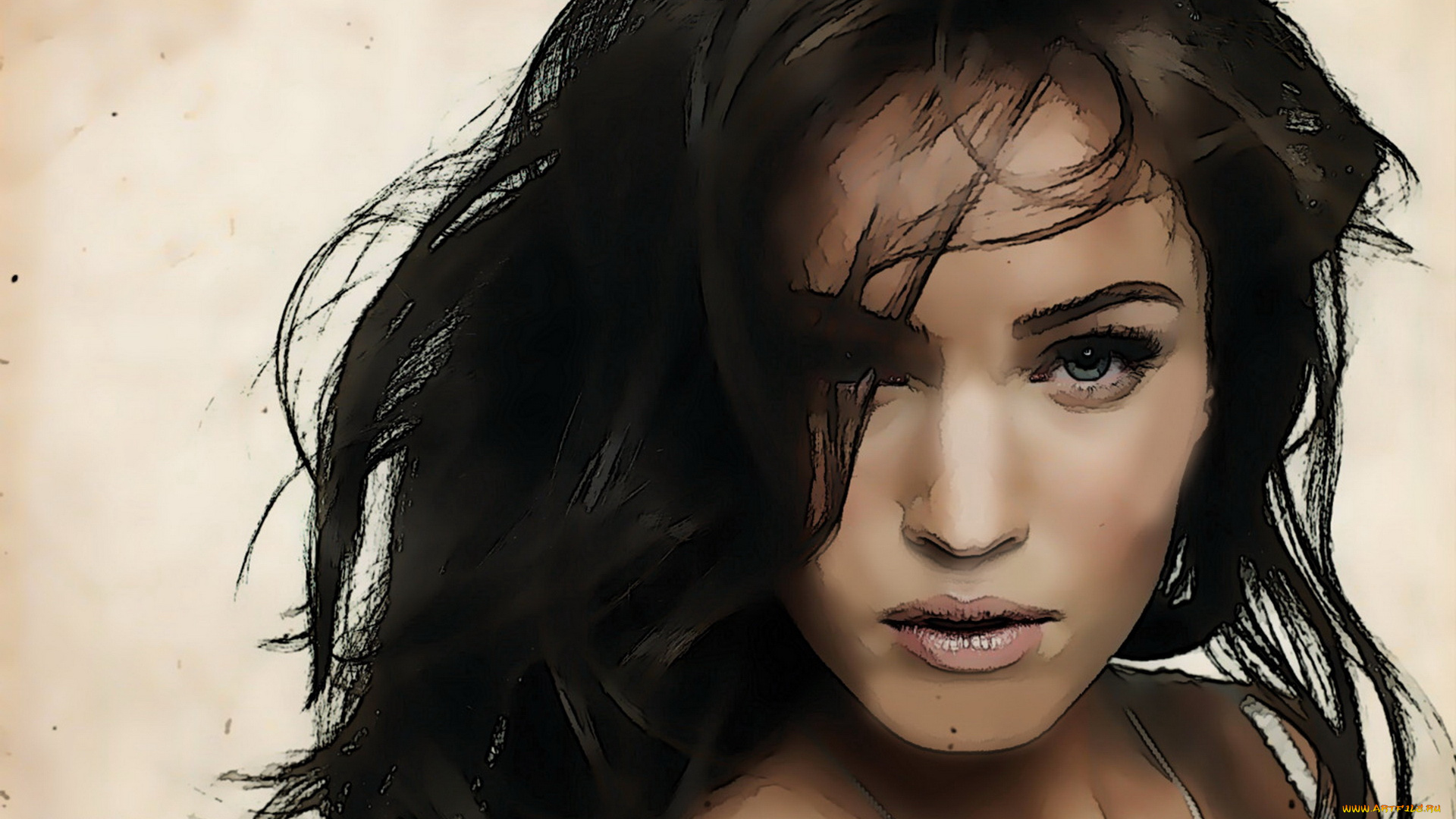 рисованные, люди, взгляд, megan, fox