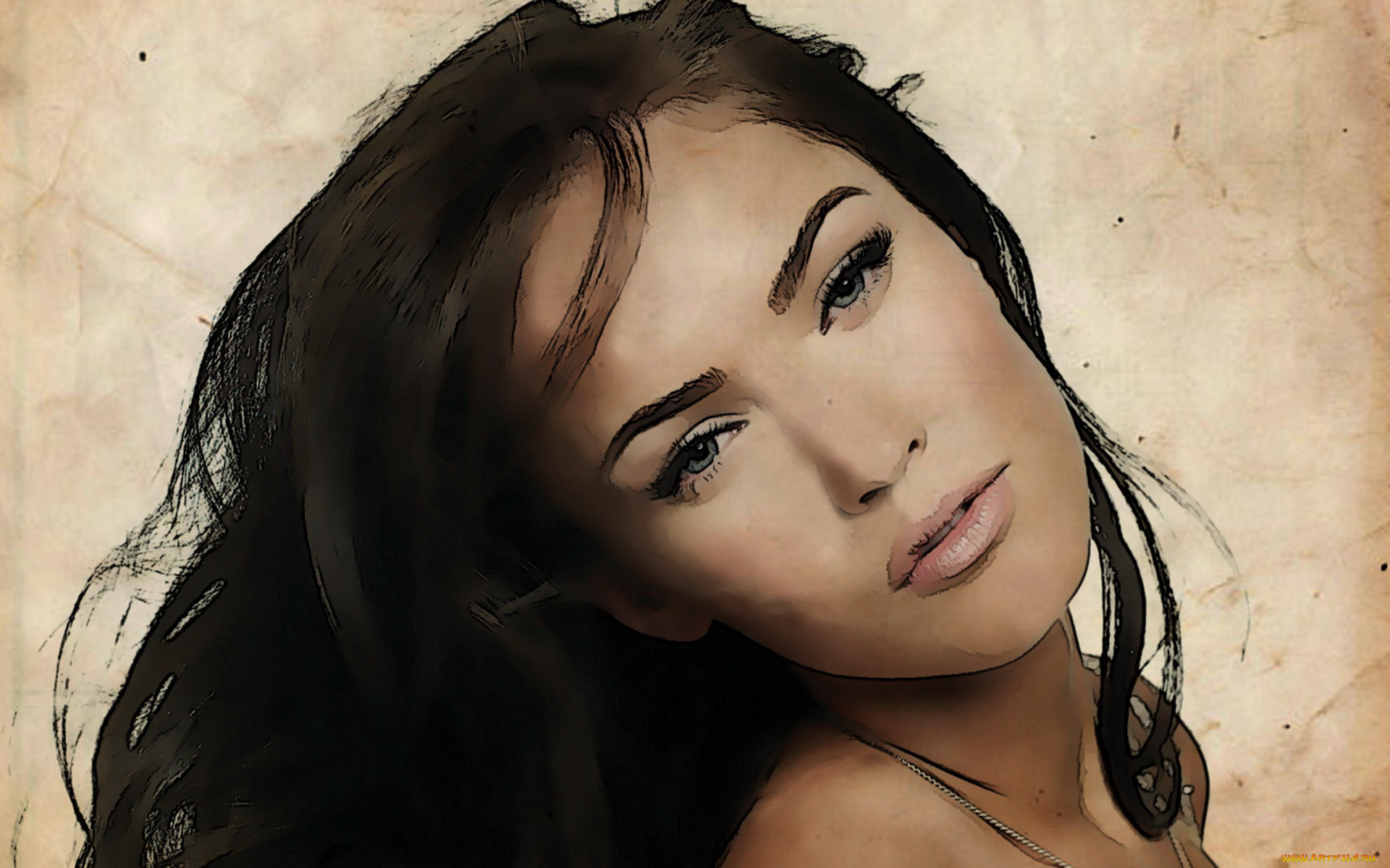 рисованные, люди, megan, fox, взгляд