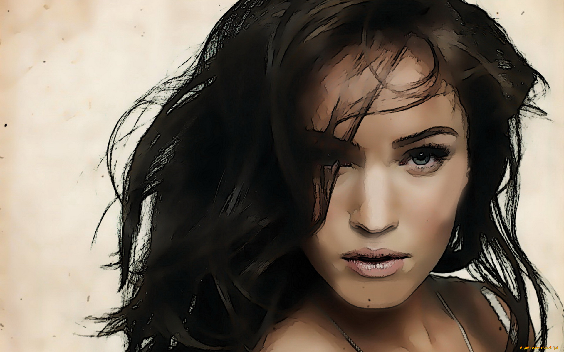 рисованные, люди, взгляд, megan, fox