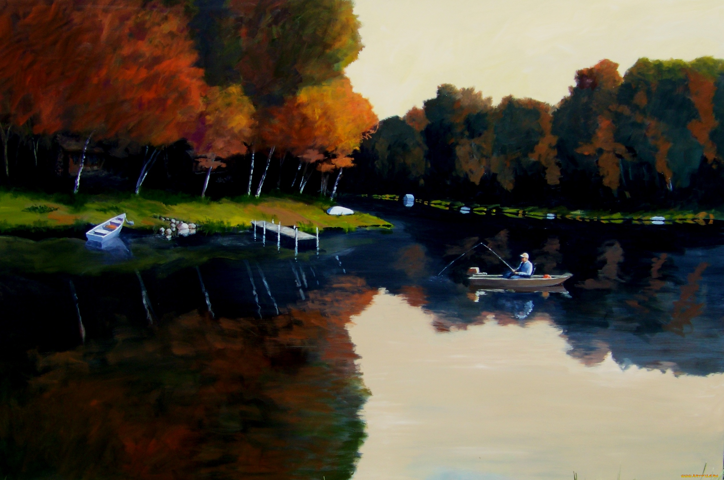 david, rickert, рисованные, рыбак, лодка