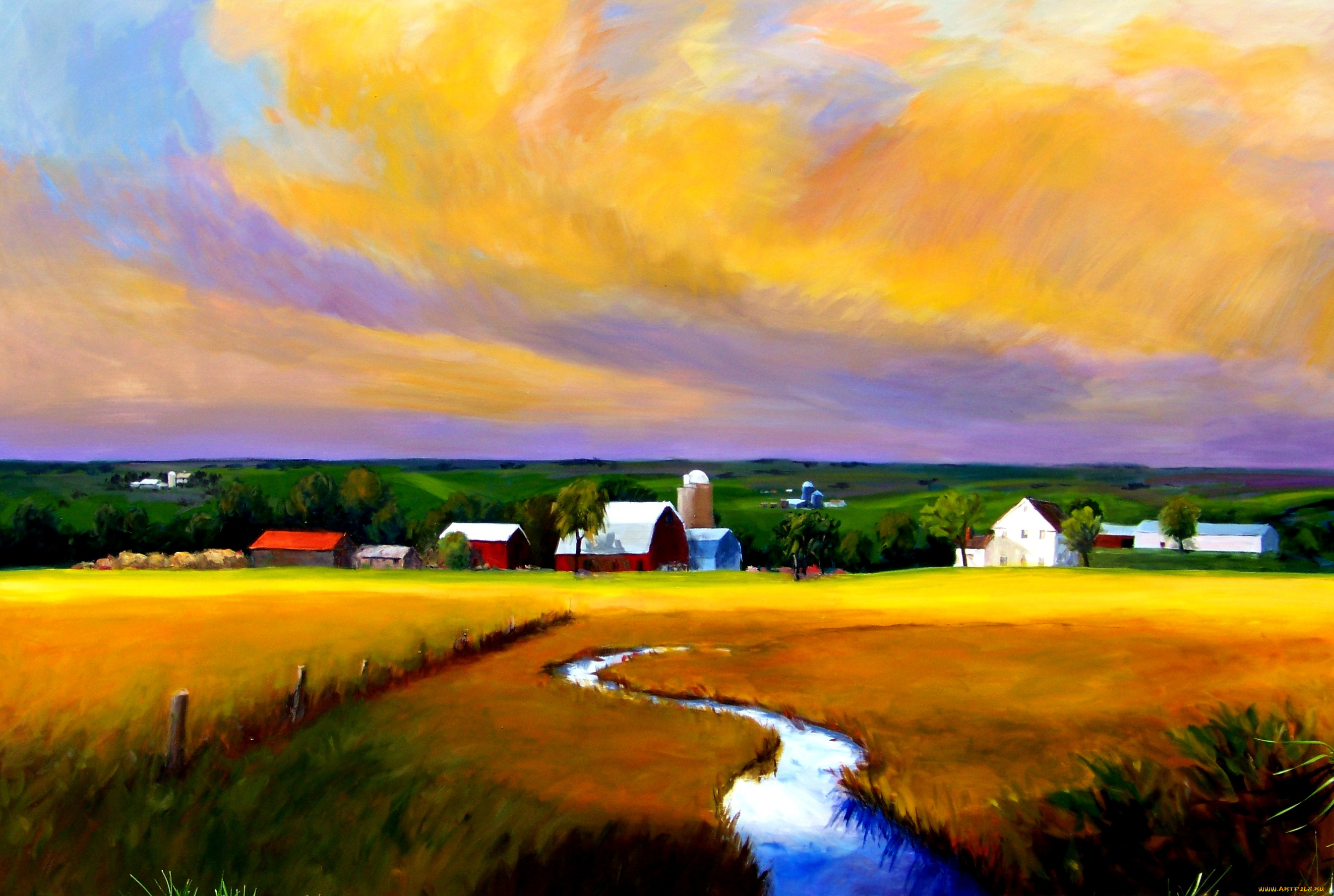 david, rickert, рисованные, поля, речка