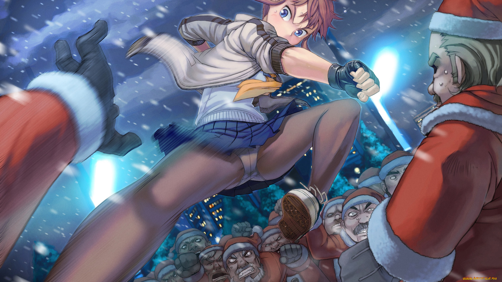 аниме, merry, chrismas, winter, сента, клаусы, девочка