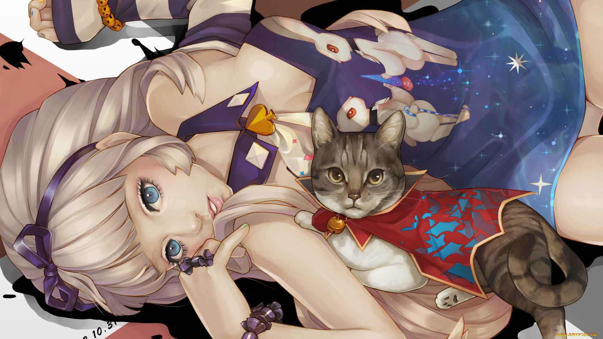 by, dong, xiao, аниме, *unknown, другое, девушка, кошка, платье, пол, ободок, браслет