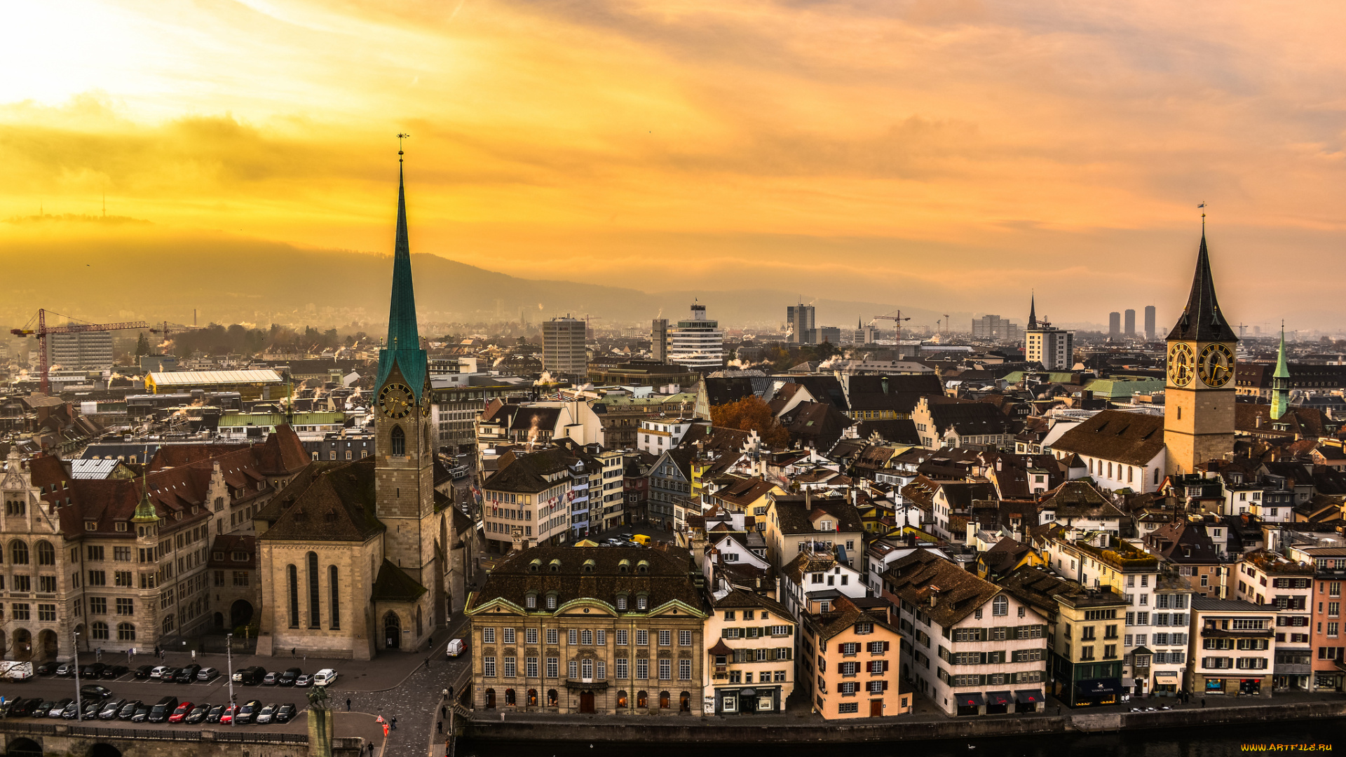 цюрих, швейцария, города, дома, улицы, собор