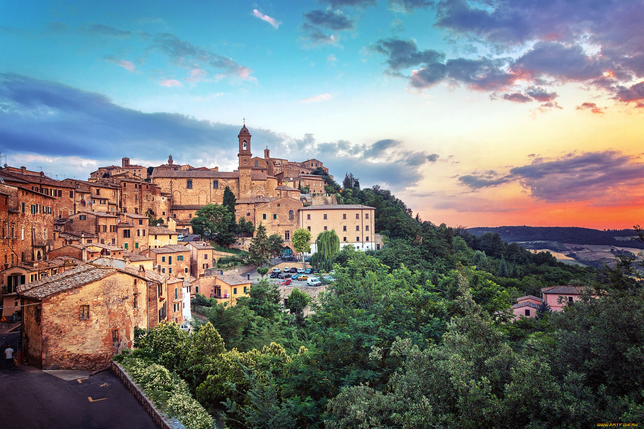монтепульчано, италия, города, панорамы, здания, небо